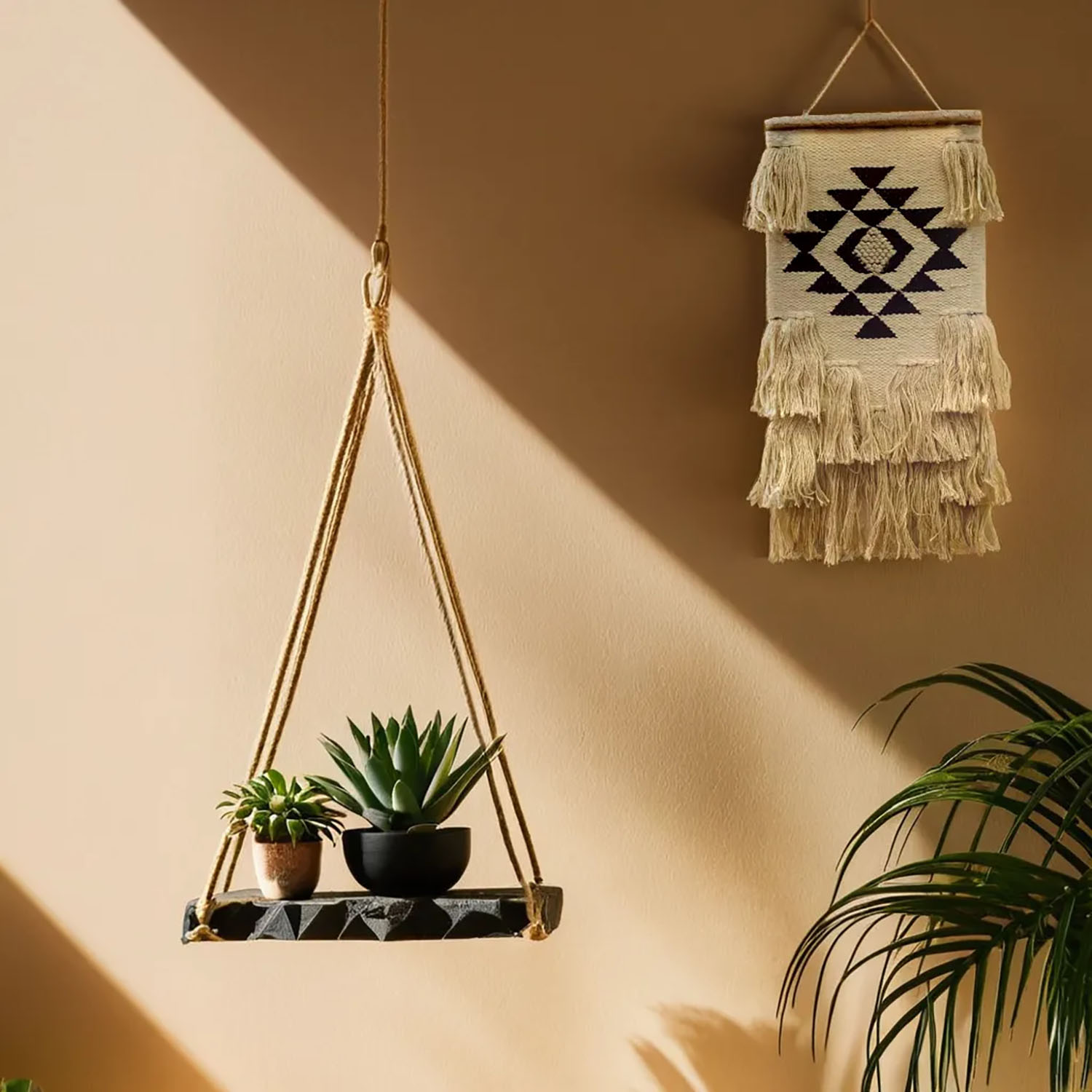 ArtistryBazaar Unique Hand Woven Beige & Black Color Jute Wall Hanging Home Décor with Tassels