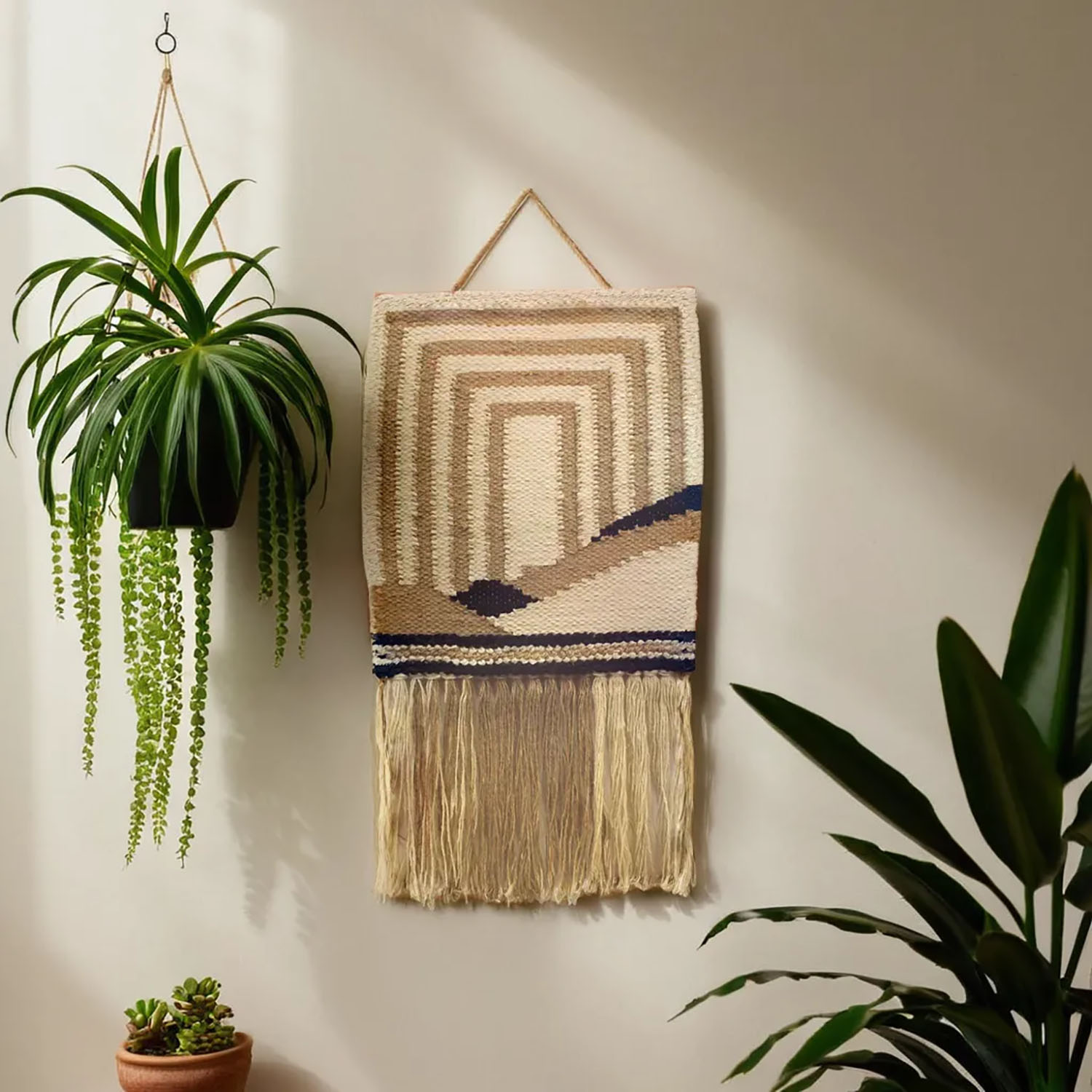 ArtistryBazaar Unique Hand Woven Beige Brown & Black Color Wall Hanging Home Décor with Tassels