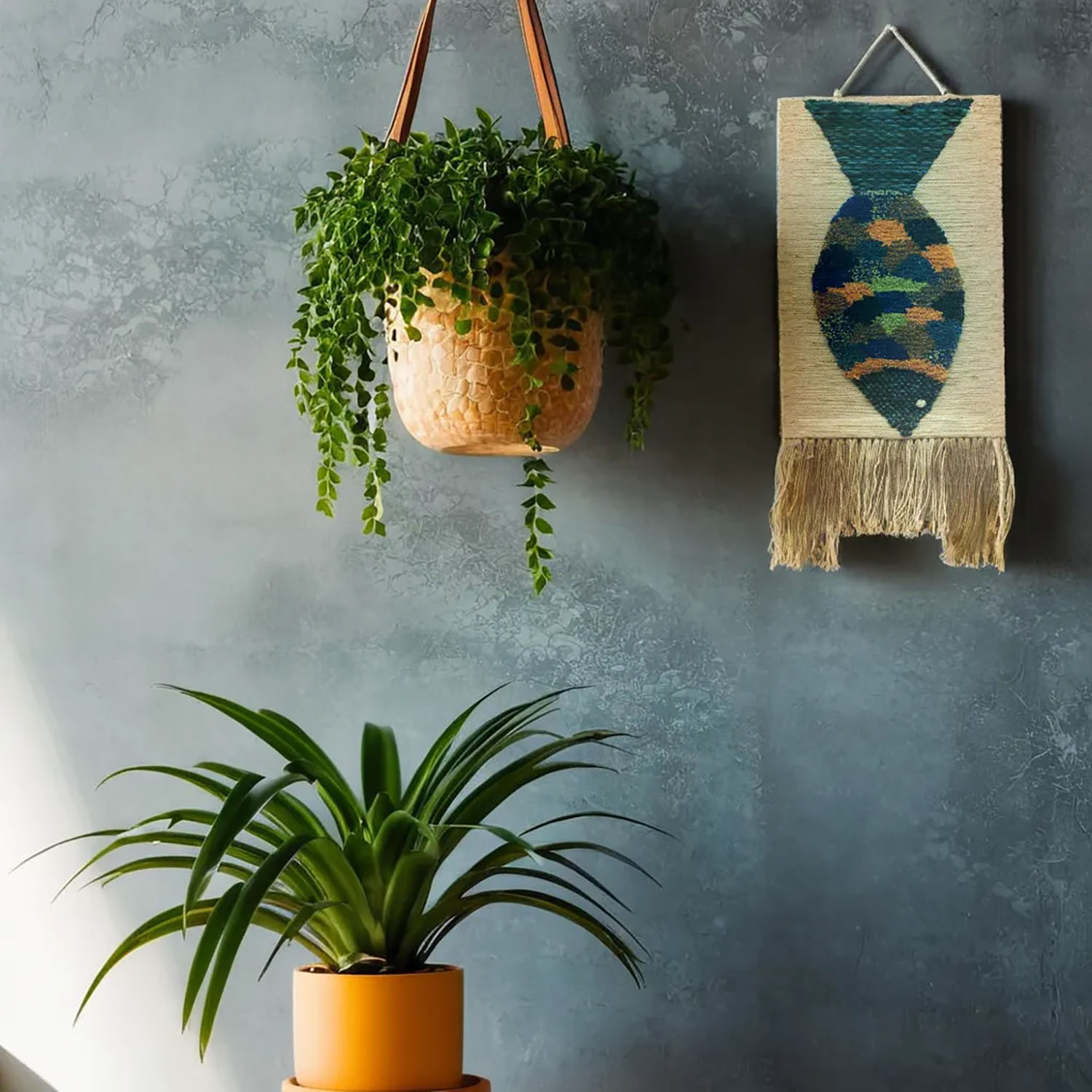 ArtistryBazaar Multicolored Textured  Handwoven Fish Wall Hanging decor with Tassels