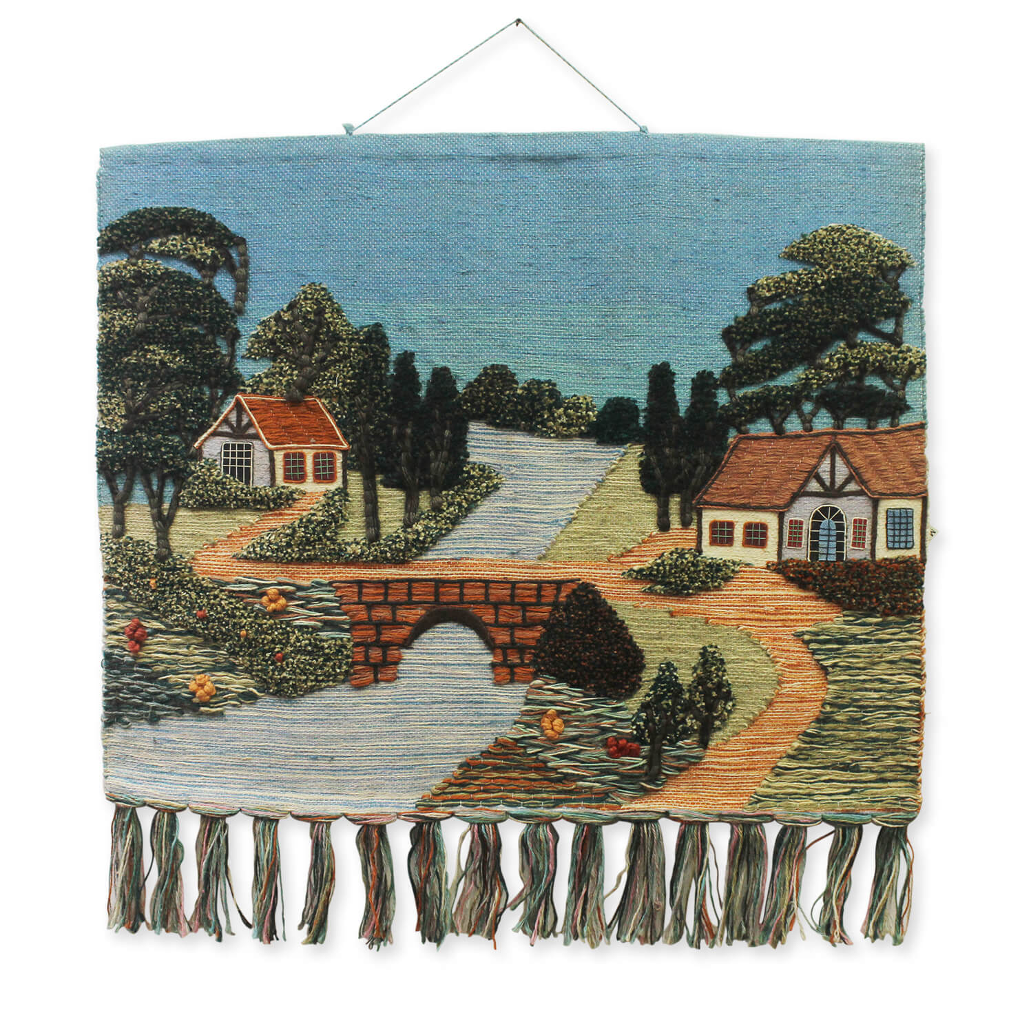 ArtistryBazaar Vintage Style Hand Woven Jute Multicolor Landscape Wall Hanging for Home Décor With Tassels