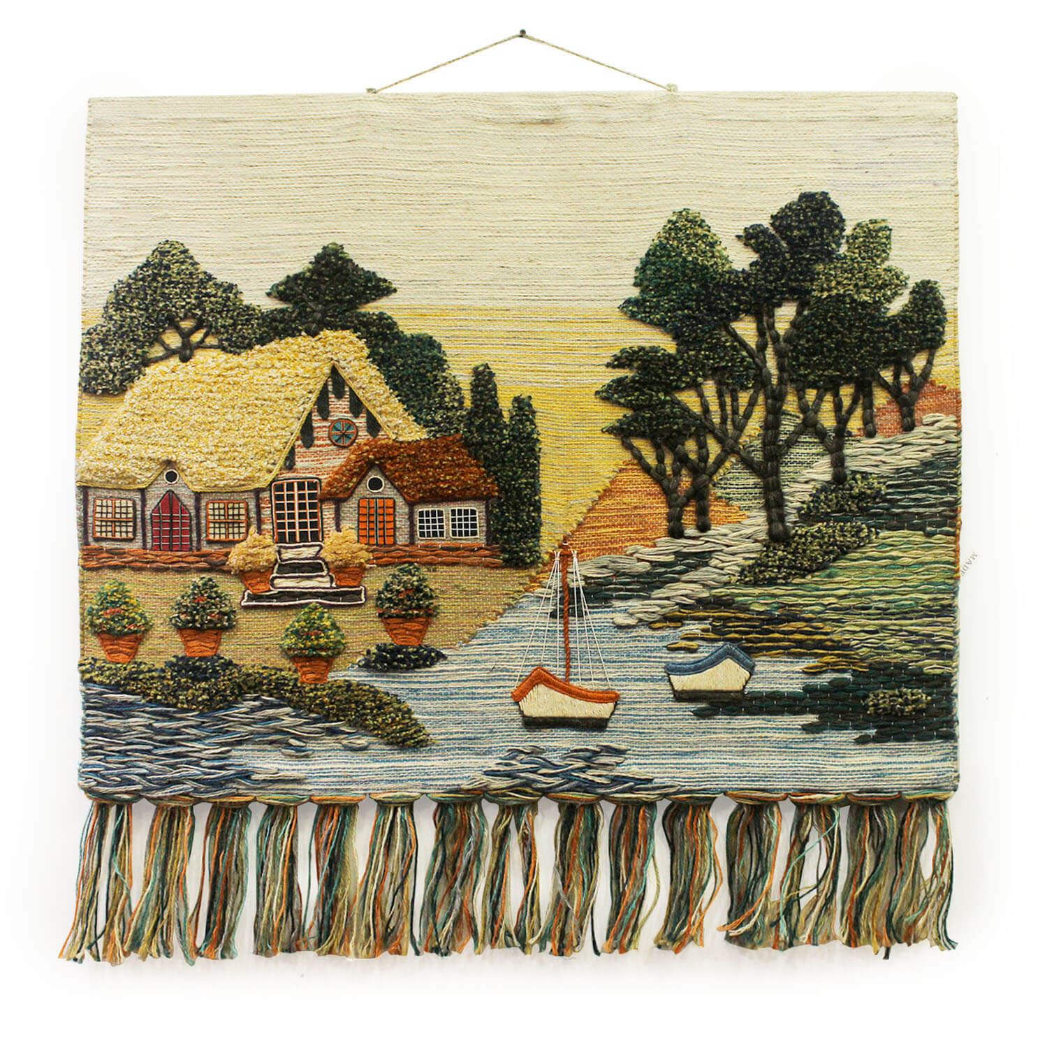 ArtistryBazaar Vintage Style Hand Woven Landscape Wall Hanging for Home Décor with Multicolor Tassels