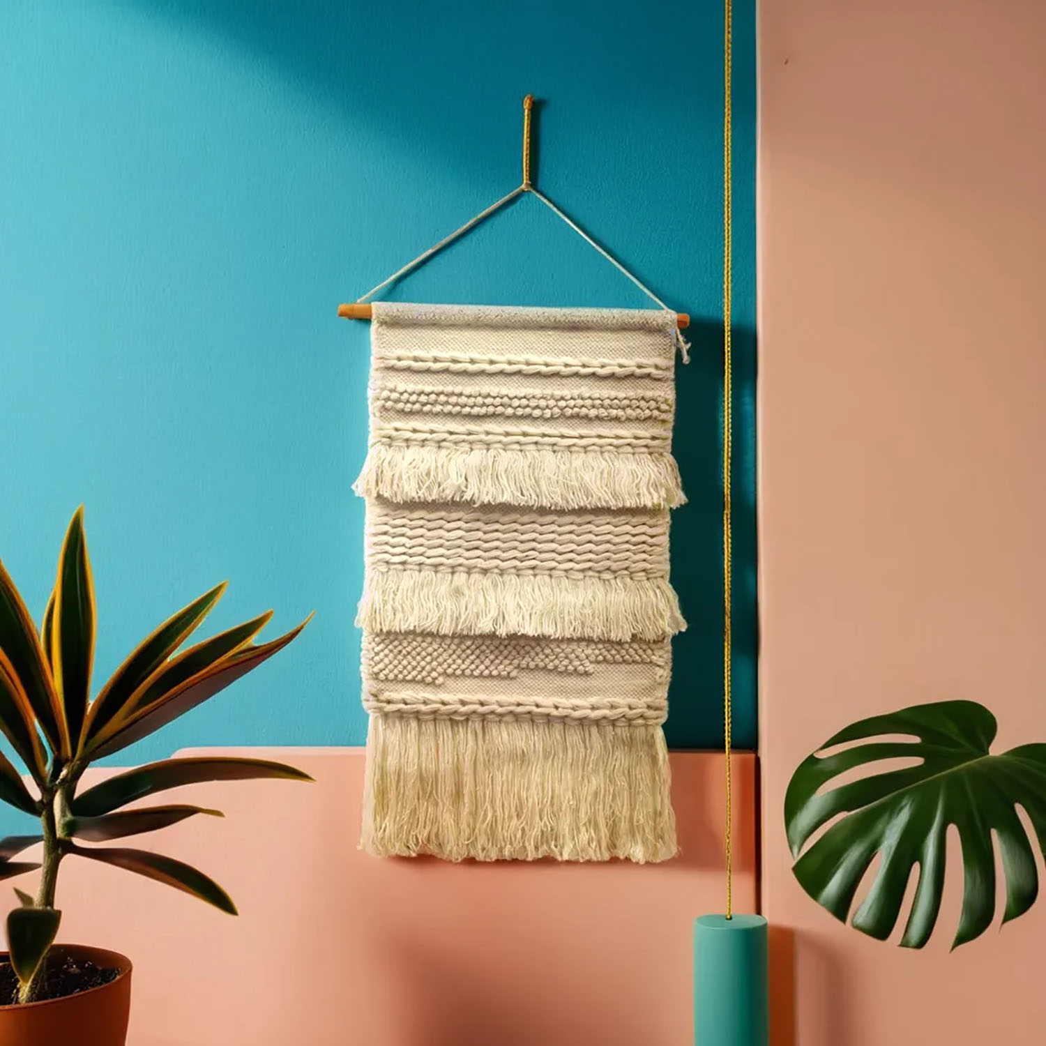 ArtistryBazaar Hand Woven Boho-chic Inspired Cream Color Modern Wall Hanging Art 