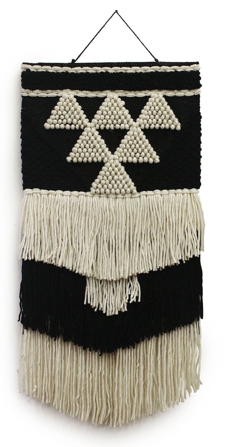 ArtistryBazaar Textured black & white wall hanging   with tassels