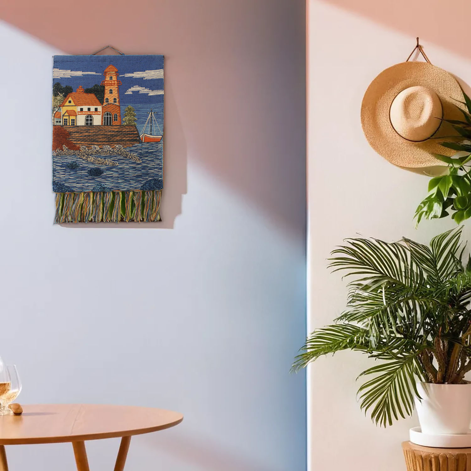 ArtistryBazaar Vintage Style Hand Woven Sea Side Wall Hanging for Home Décor with Multicolor Tassels, Coastal Décor