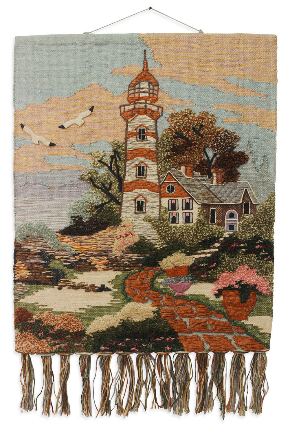 ArtistryBazaar Hand woven Coastal look wall hanging  home décor, Tassels, Lighthouse,Multicolored, Nature Inspired Décor