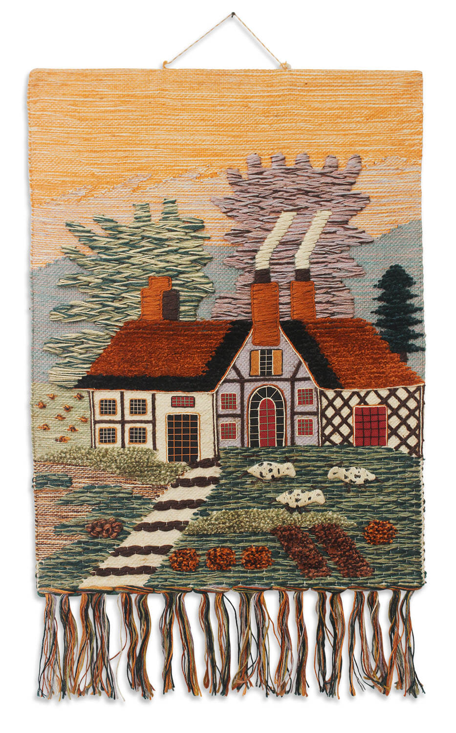 ArtistryBazaar Vintage Style Hand Woven  Landscape  Wall Hanging for Home Décor with Multicolor Tassels,Cottage look wall décor