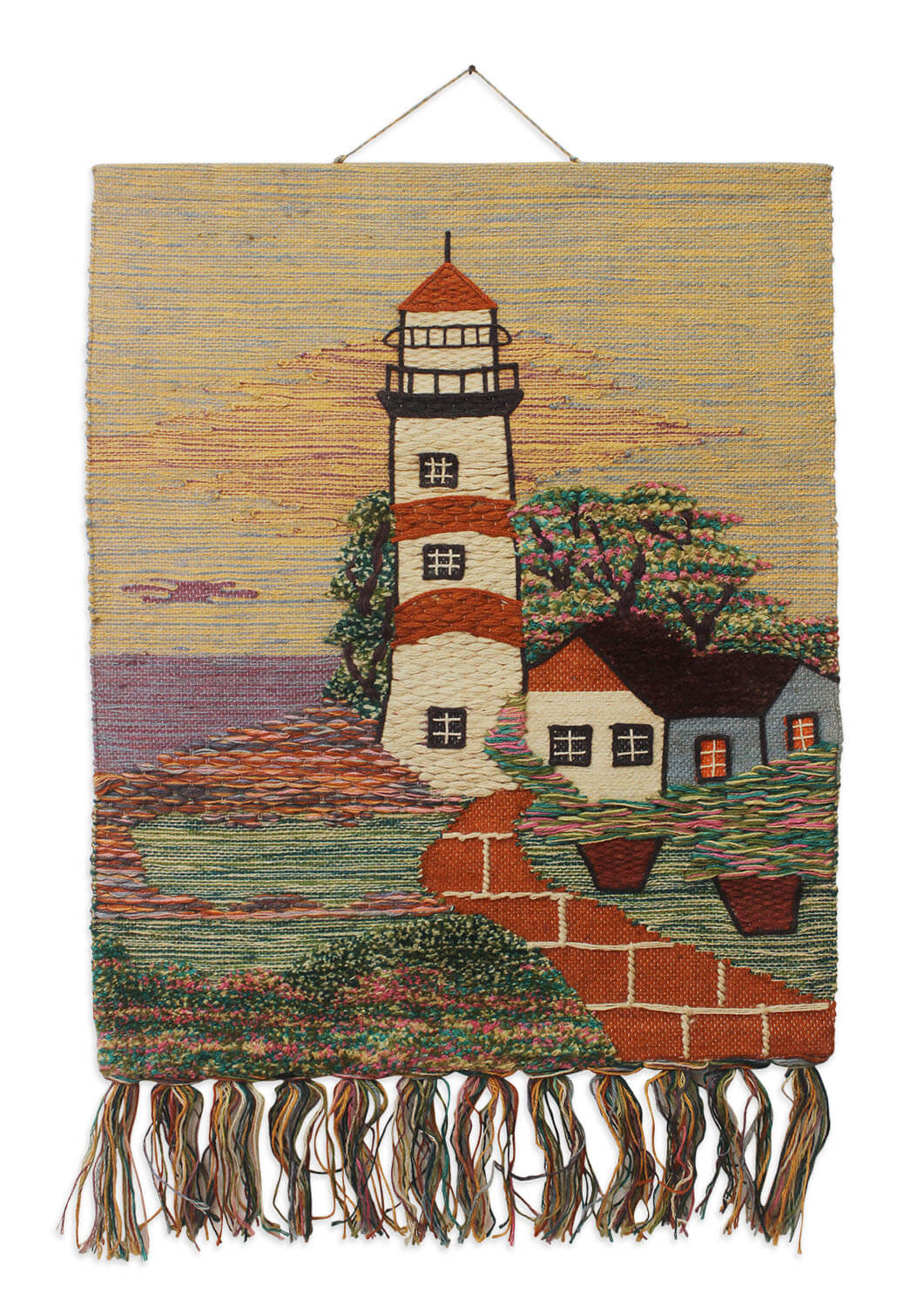 ArtistryBazaar Hand Woven Coastal Look Jute Wall Hanging home décor, Tassels, Lighthouse,Multicolored, Nature Inspired Décor