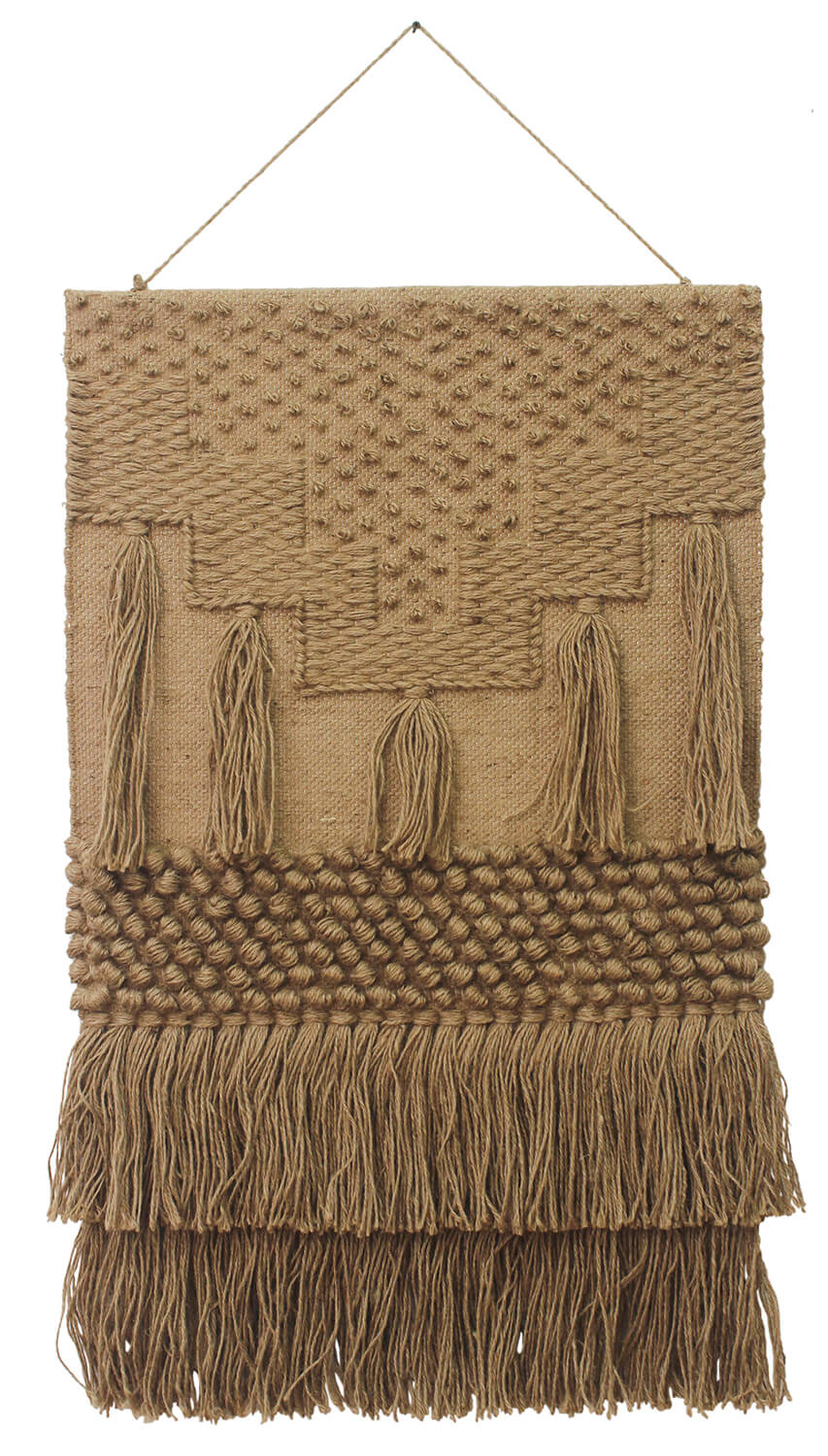 ArtistryBazaar Brown Color Textured Handwoven Wall Hanging decor with Tassels