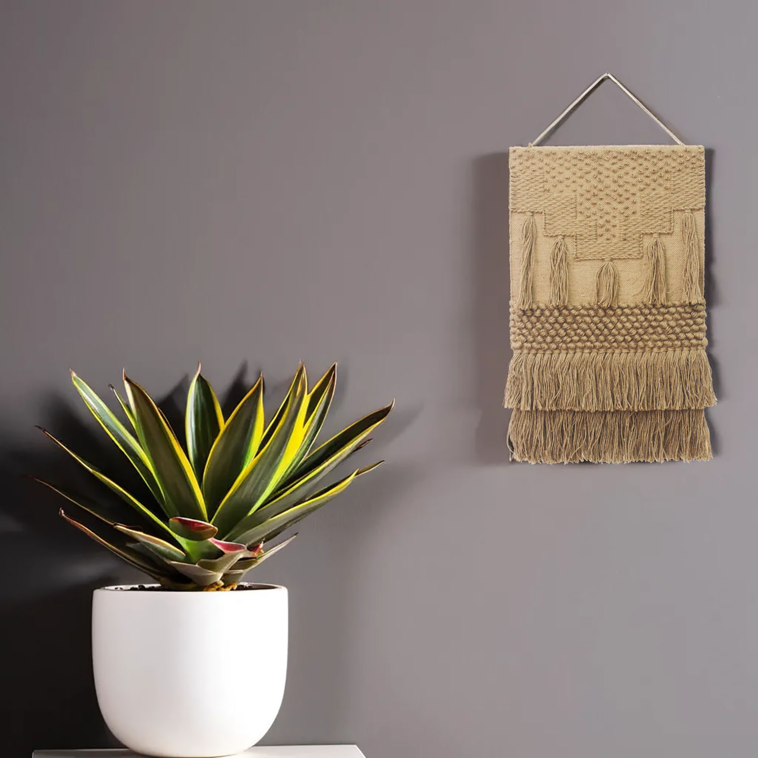 ArtistryBazaar Brown Color Textured Handwoven Wall Hanging decor with Tassels