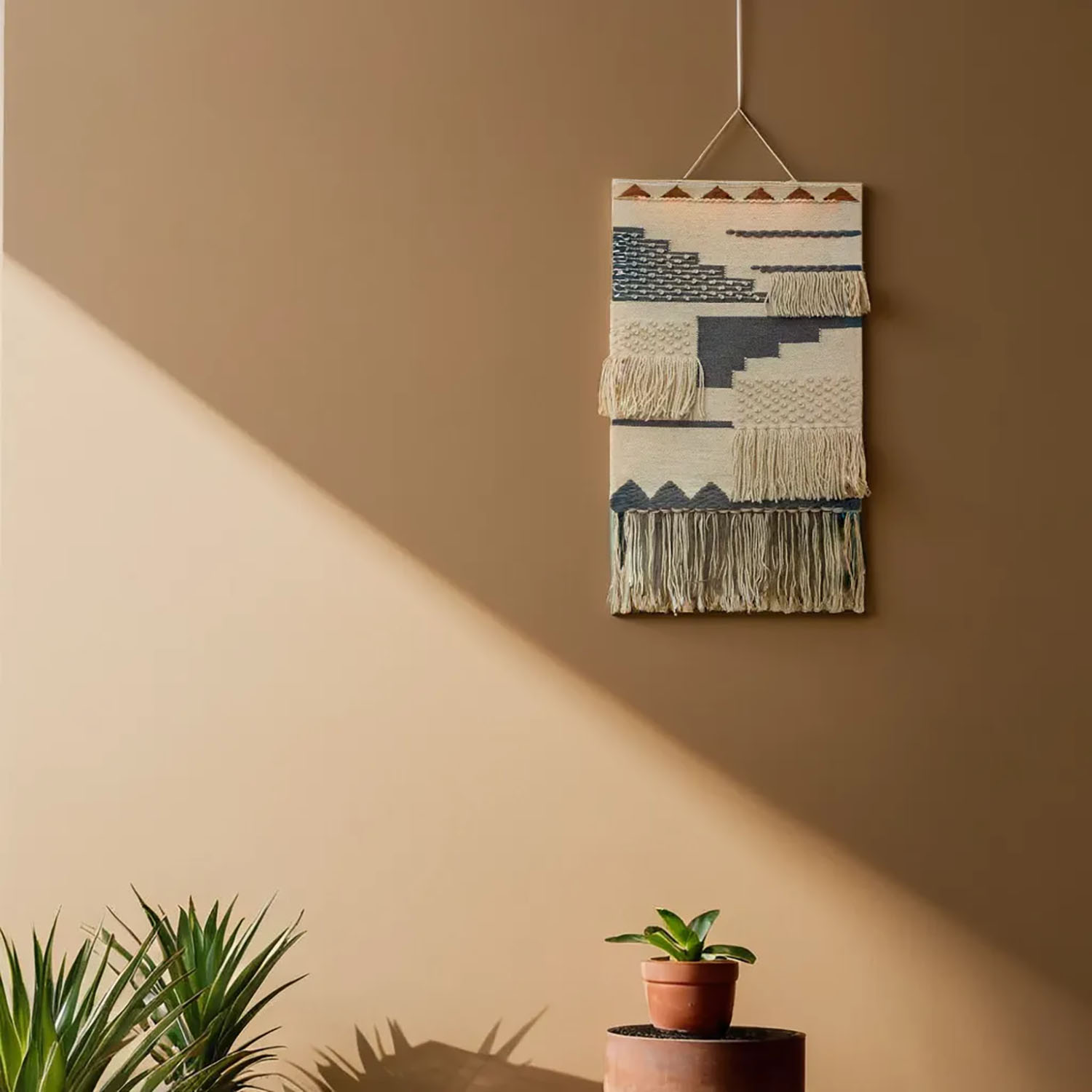 ArtistryBazaar Boho Culture Inspired Hand Woven Woolen Gray and Creame Wall Hanging Home Décor