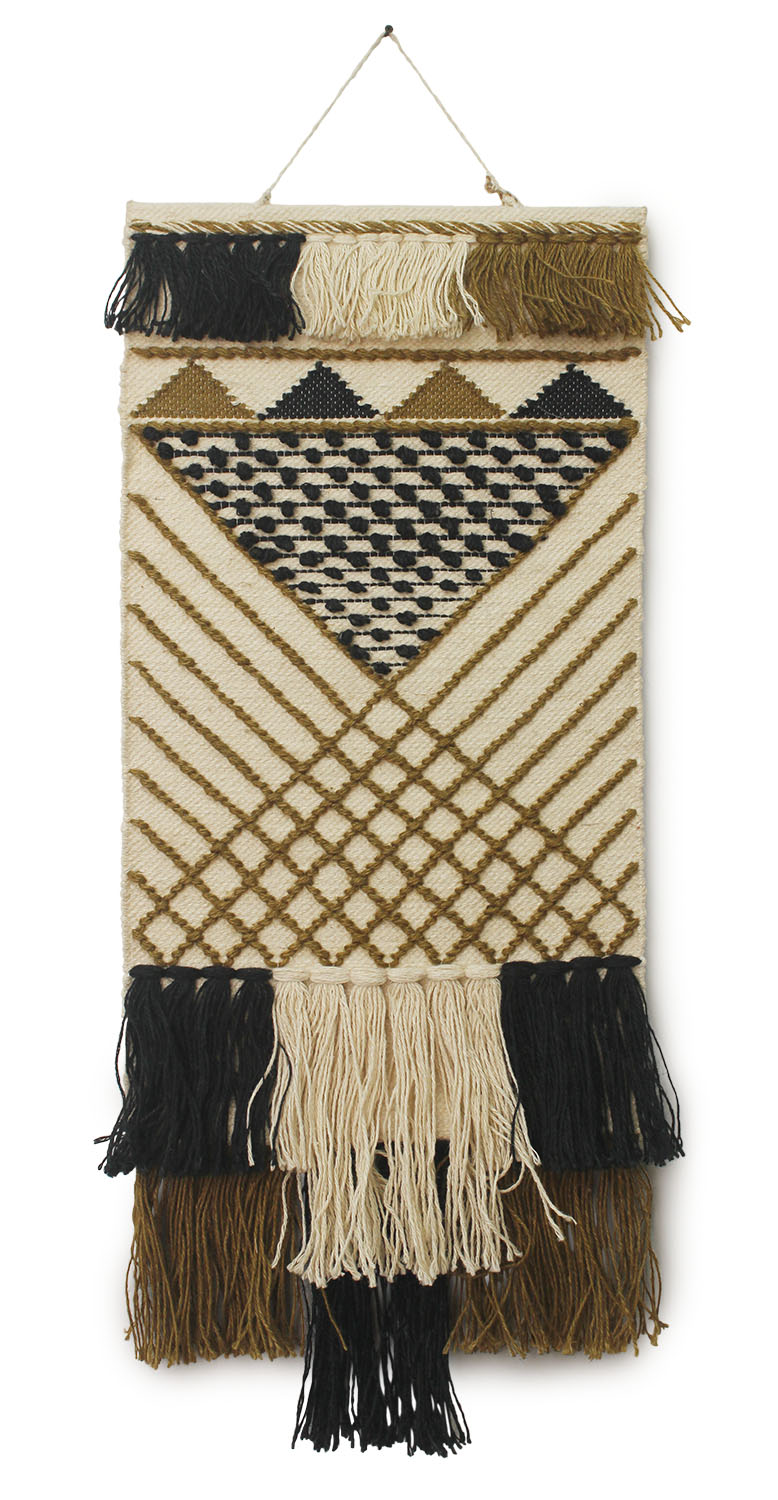 ArtistryBazaar Unique Hand Woven White & Black Color Wall Hanging Made up of Jute and Wool with Tassels for Home and Office Décor 
