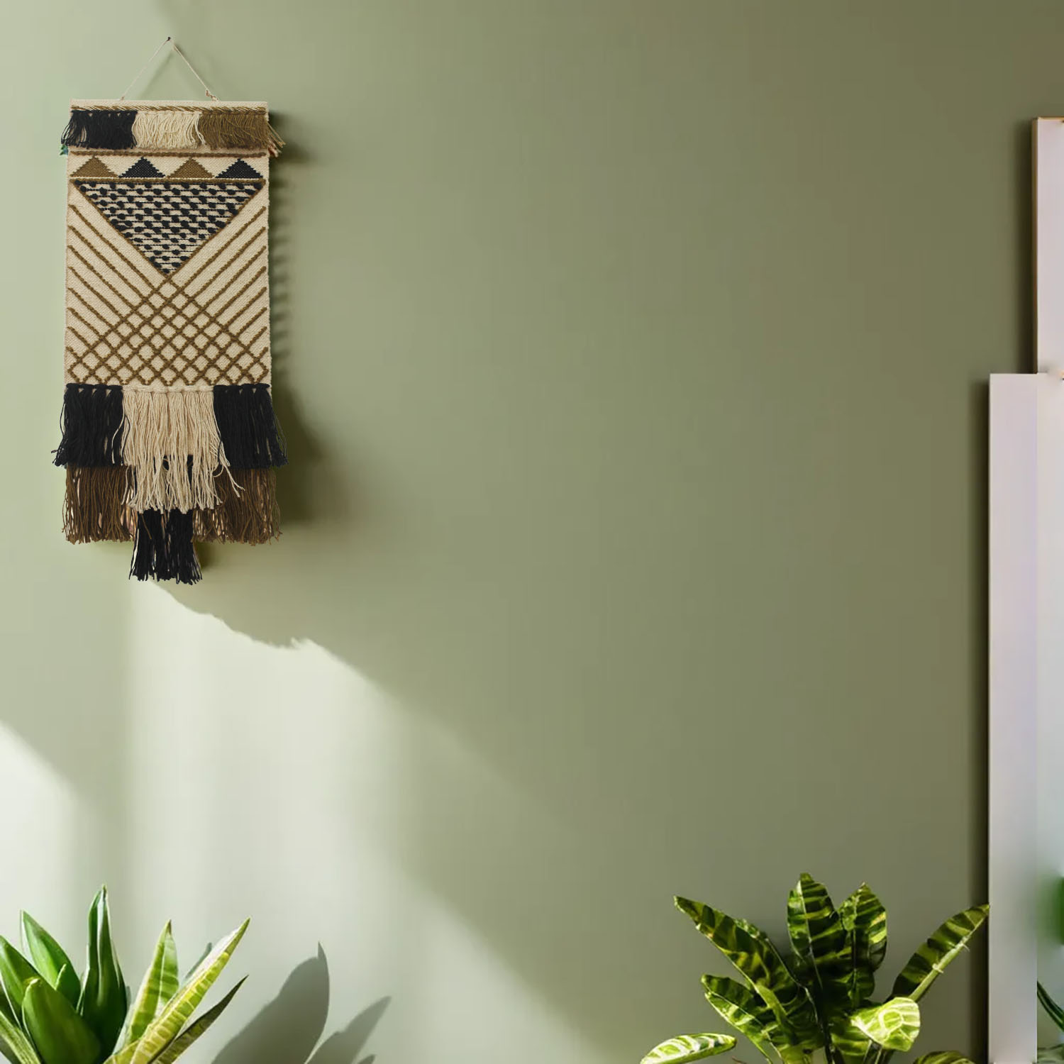 ArtistryBazaar Unique Hand Woven White & Black Color Wall Hanging Made up of Jute and Wool with Tassels for Home and Office Décor 