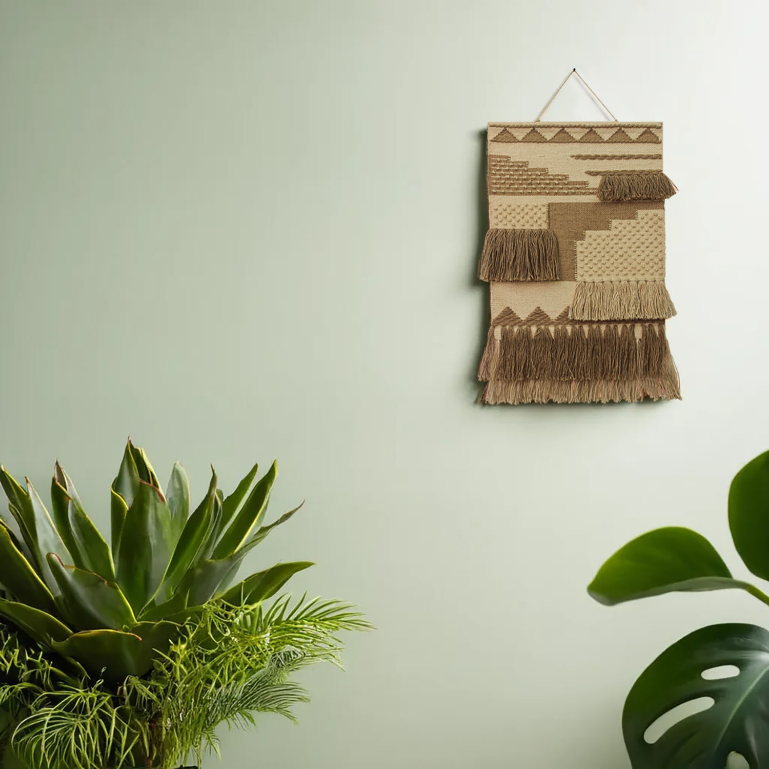 ArtistryBazaar Boho Culture Inspired Hand Woven Cream and brown Jute Wall Hanging for Home Décor