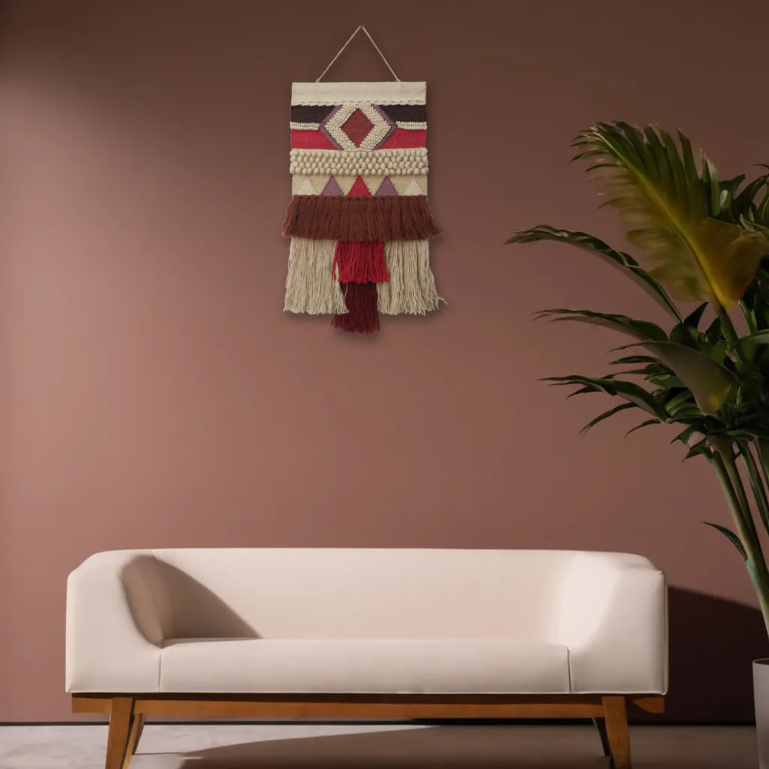 ArtistryBazaar Hand Woven Jute and Woolen Multicolor Decorative Modern Wall Hanging for Home and Office Décor with large Tassels