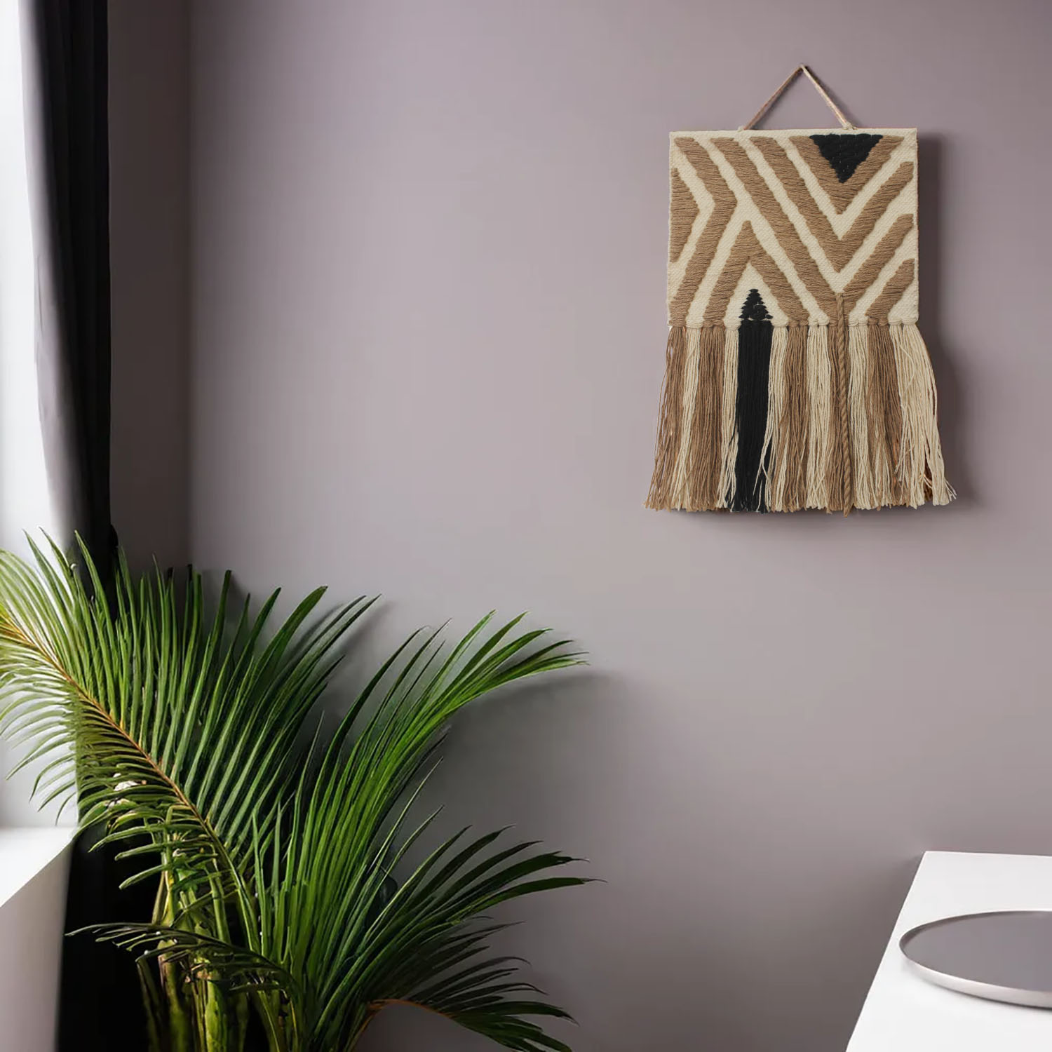 ArtistryBazaar Hand woven Brown, Cream & Black Color Aesthetic Unique Decorative Jute wall hanging for home décor