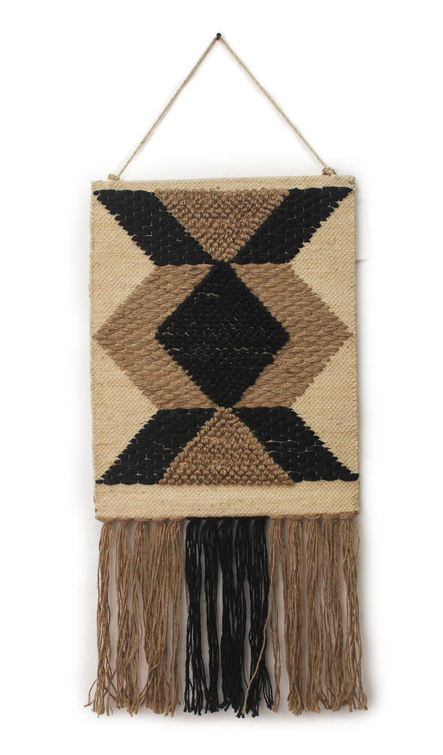 ArtistryBazaar Handwoven Bohemian Wall Hanging , Décor in Black Neutral Triangle Design with large Tassels