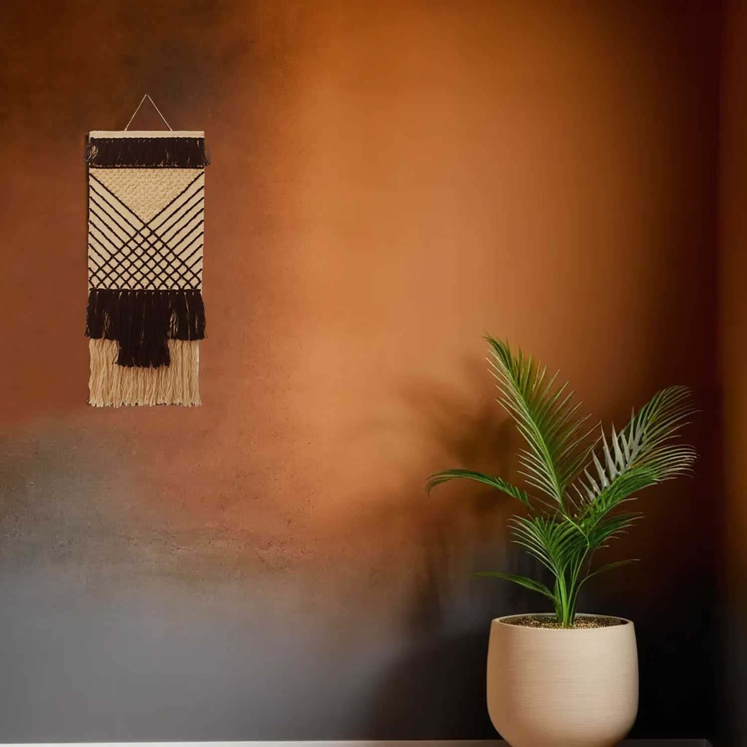 ArtistryBazaar Unique Hand Woven White & Black Color Jute Wall Hanging Home Décor in Criss Cross Pattern with Tassels