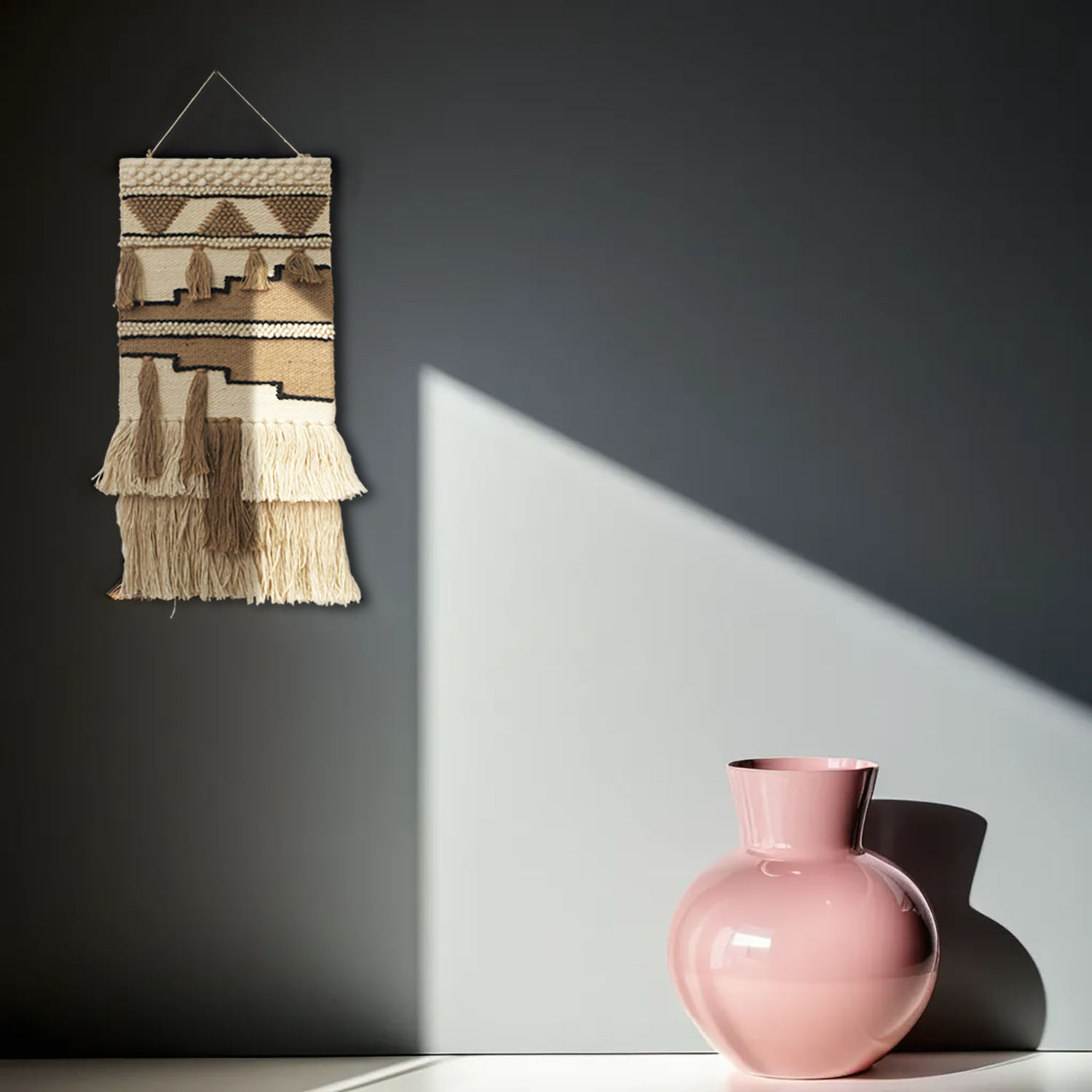 ArtistryBazaar Geometric Hand Woven Wall Hanging Made up of Wool And Jute Home Décor/  Decorative Wall Hanging Décor with large Tassels