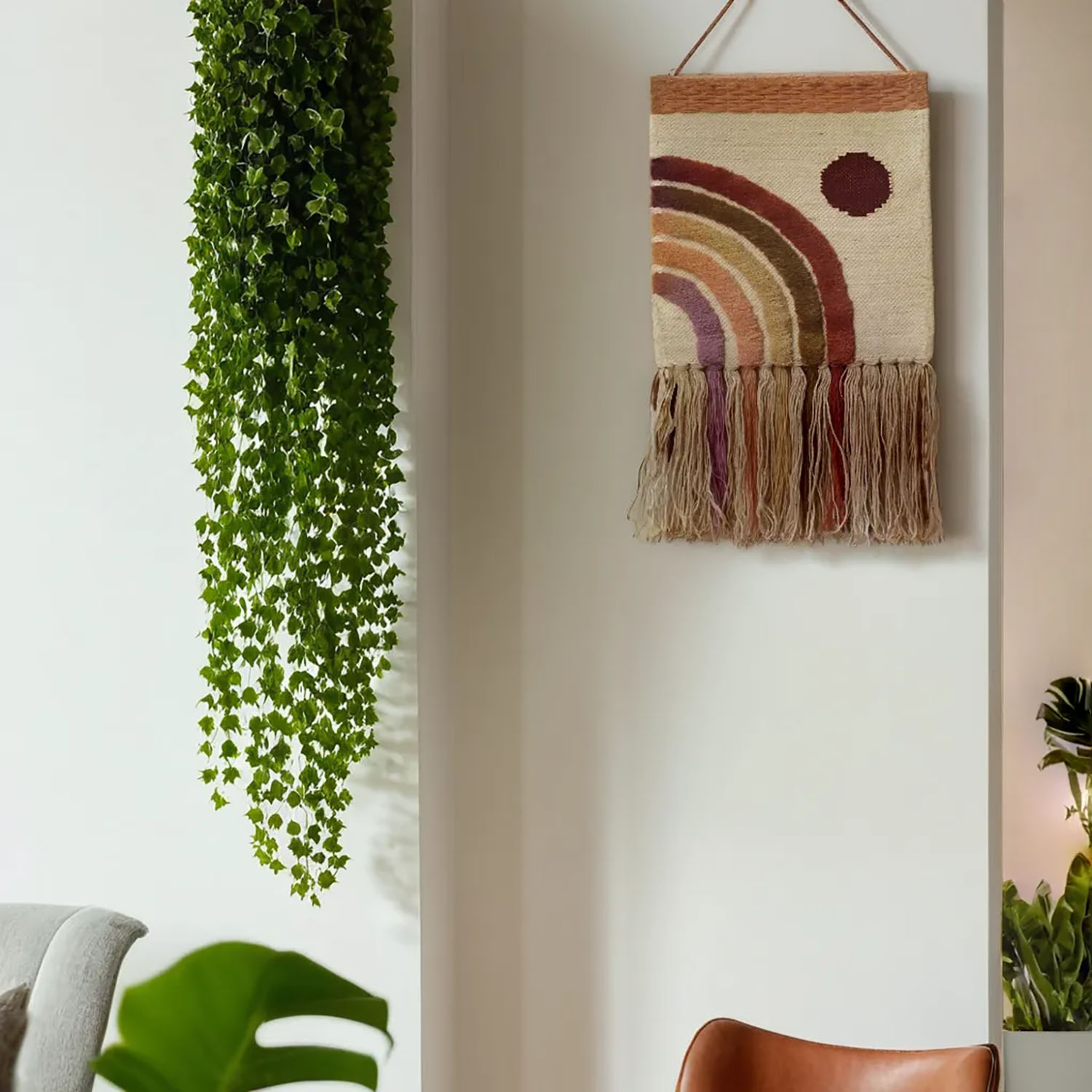 ArtistryBazaar Modern inspired  Rainbow  Hand Woven Wall Hanging Home Décor/  Decorative Wall Hanging Décor with Colorful large Tassels