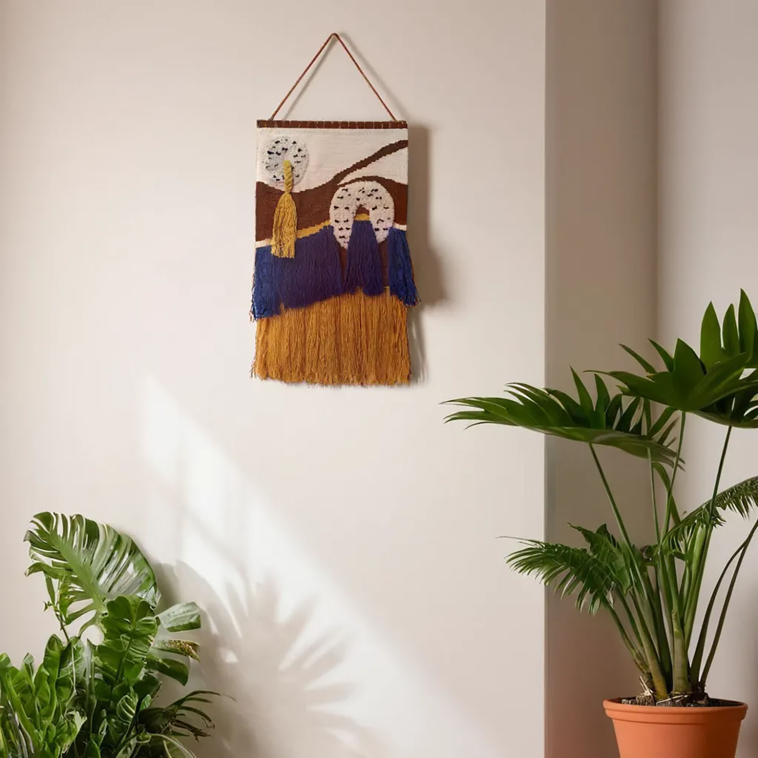 ArtistryBazaar Modern Multicolored Abstract Design Hand Woven Wall Hanging Home Décor with Large Fringe