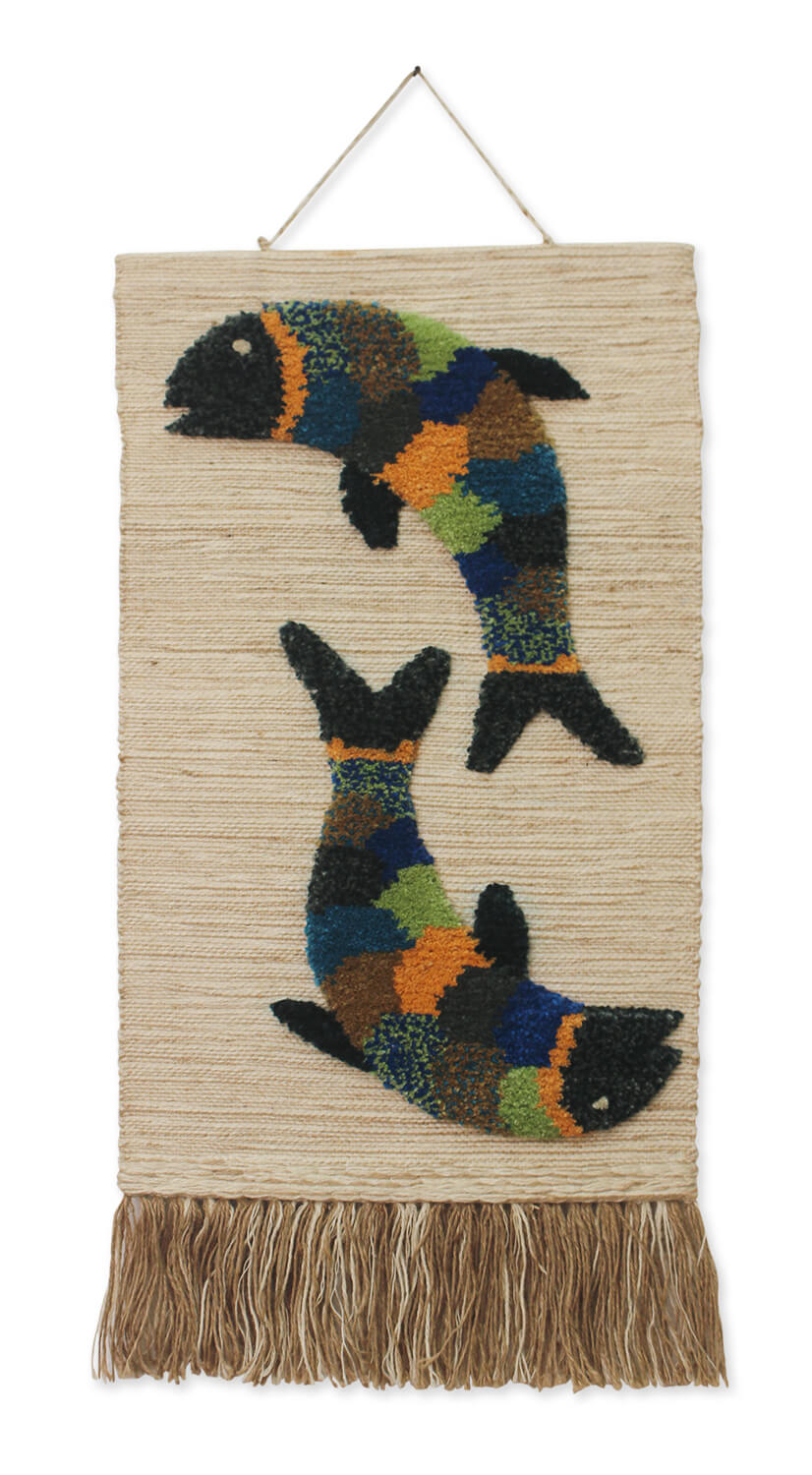ArtistryBazaar Multicolored Textured  Handwoven Fish Design Jute Wall Hanging decor with Tassels for Home Decor
