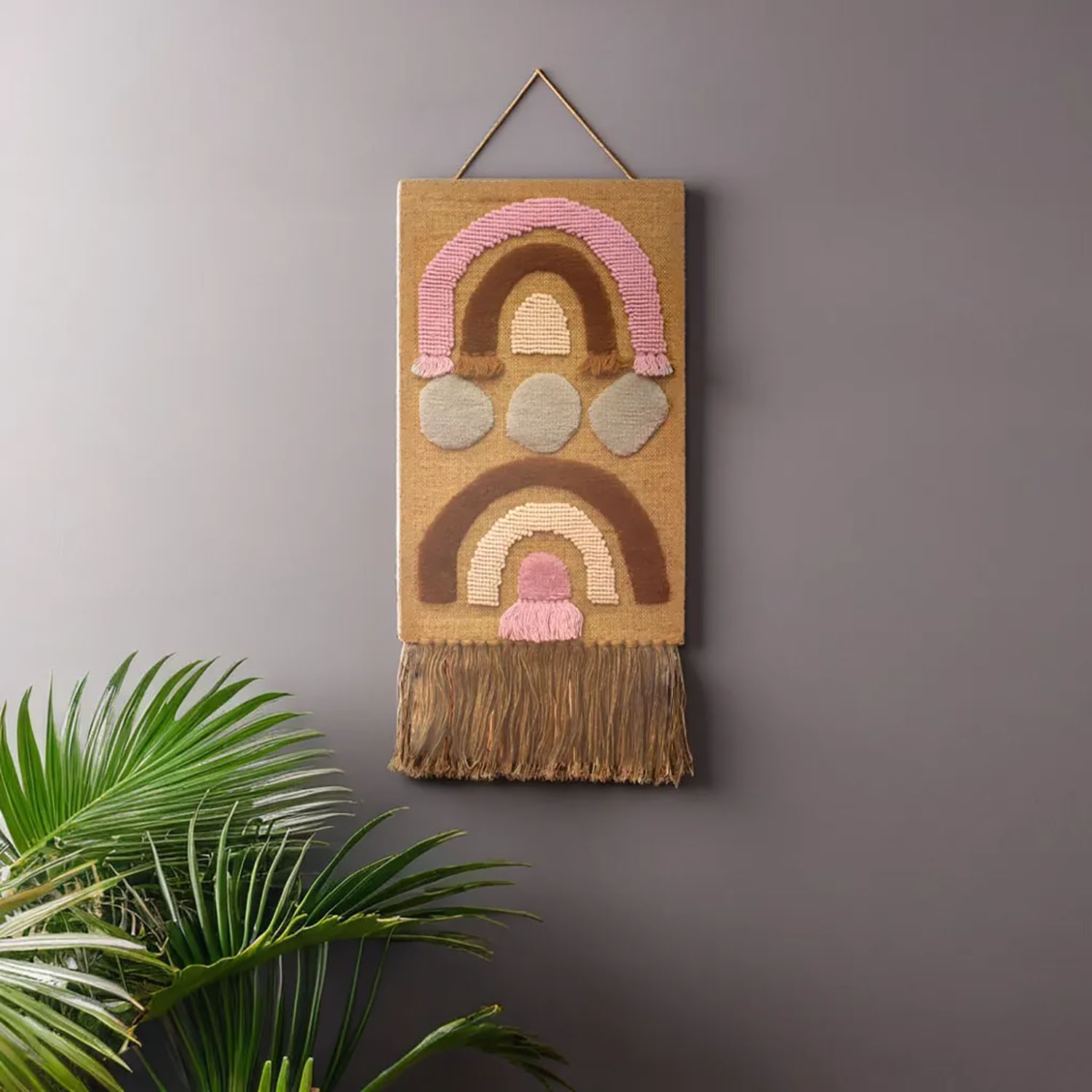 ArtistryBazaar Multicolored Textured Jute and Wool Mix Handmade Wall Hanging Décor with Cascade
