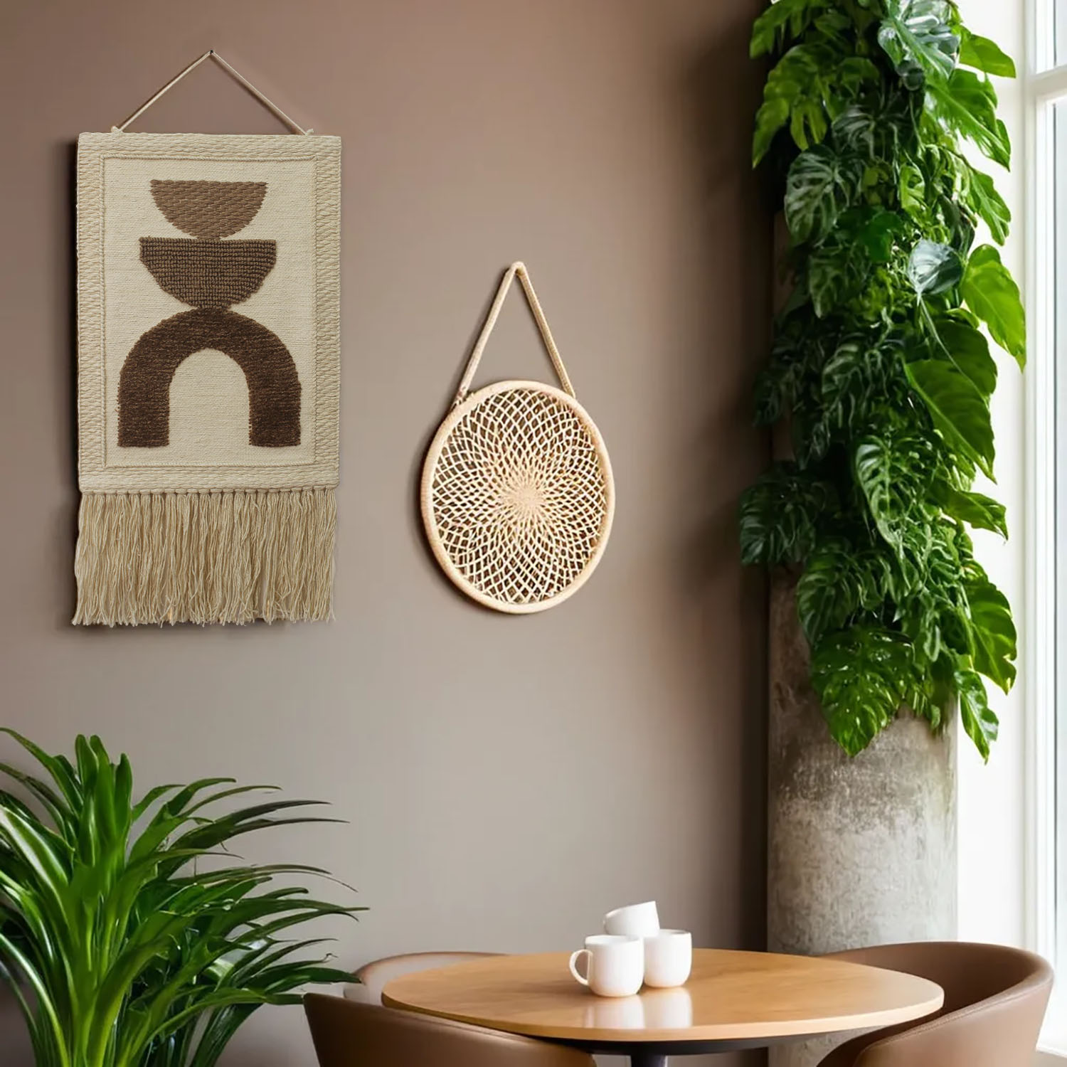 ArtistryBazaar Hemispherical Hand Woven Cream and Brown Color Jute Wall Hanging Home Décor