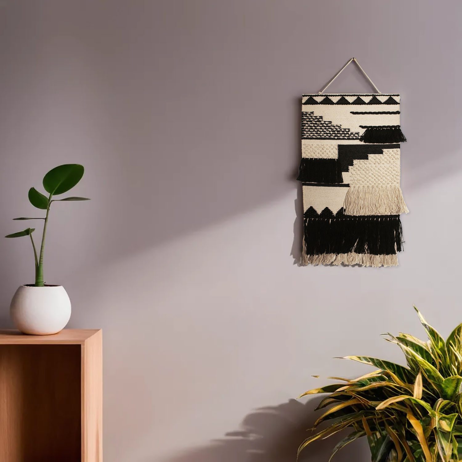 ArtistryBazaar Boho Culture Inspired Jute Hand Woven in Black and Off White Color Wall Hanging for Home and Office Décor