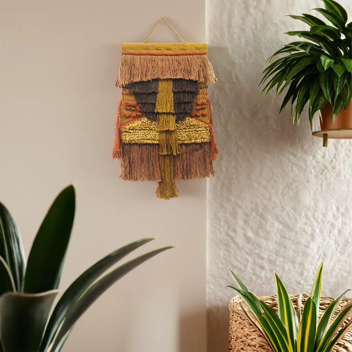 ArtistryBazaar Contemporary Multicolored Textured Handmade Wall Tapestry with Large Fringe - Perfect for Home Décor