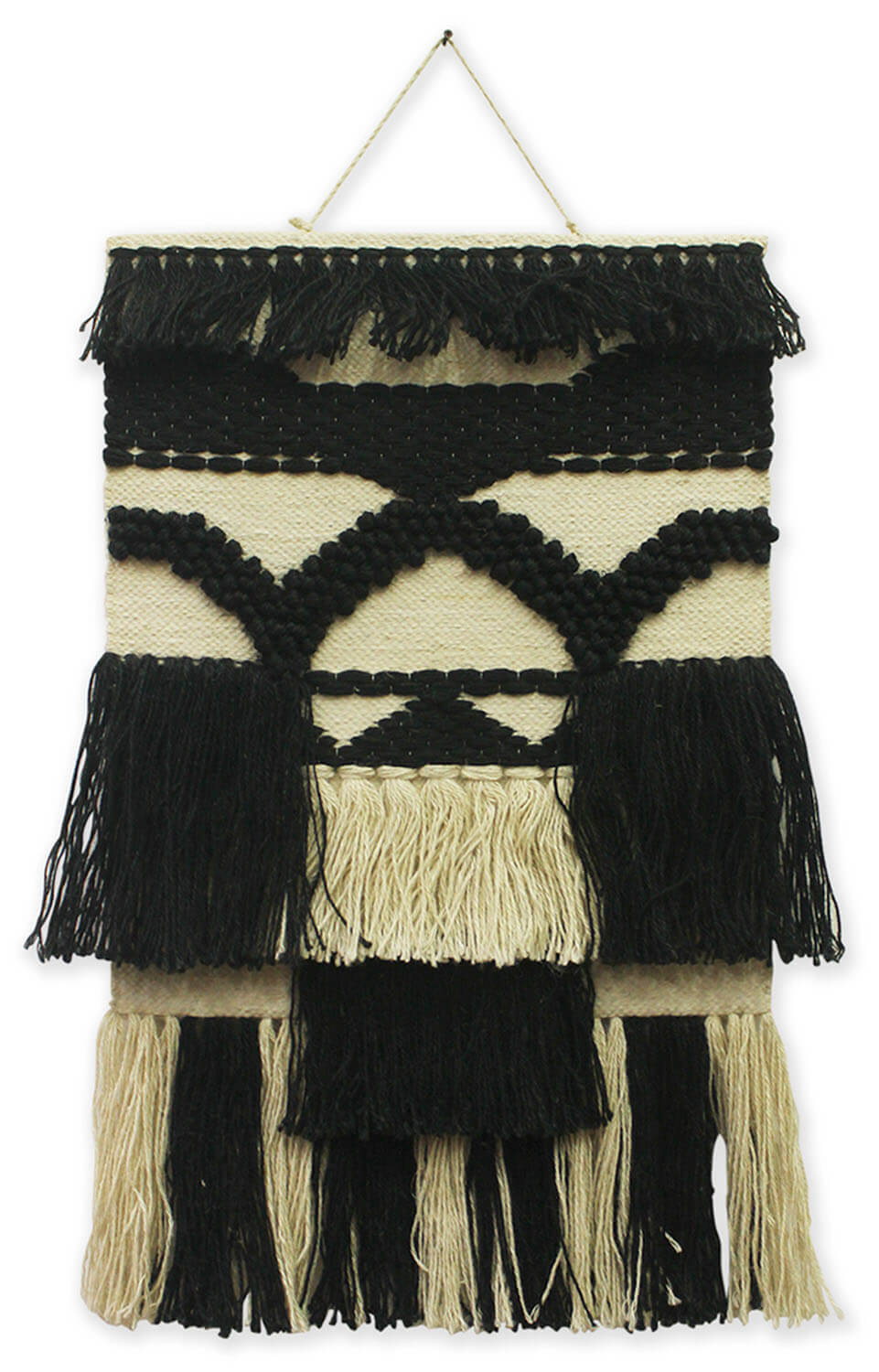 ArtistryBazaar Monochrome Handoven Wall Hanging with Fringe, Wall Decoration ,black & white homedecor