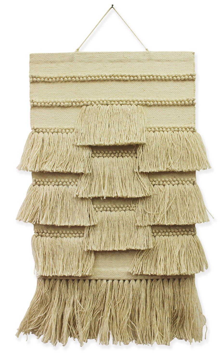 ArtistryBazaar Natural Hand Woven Jute Wall Hanging in Off White Color with Fringe and Bohemian Wall Art