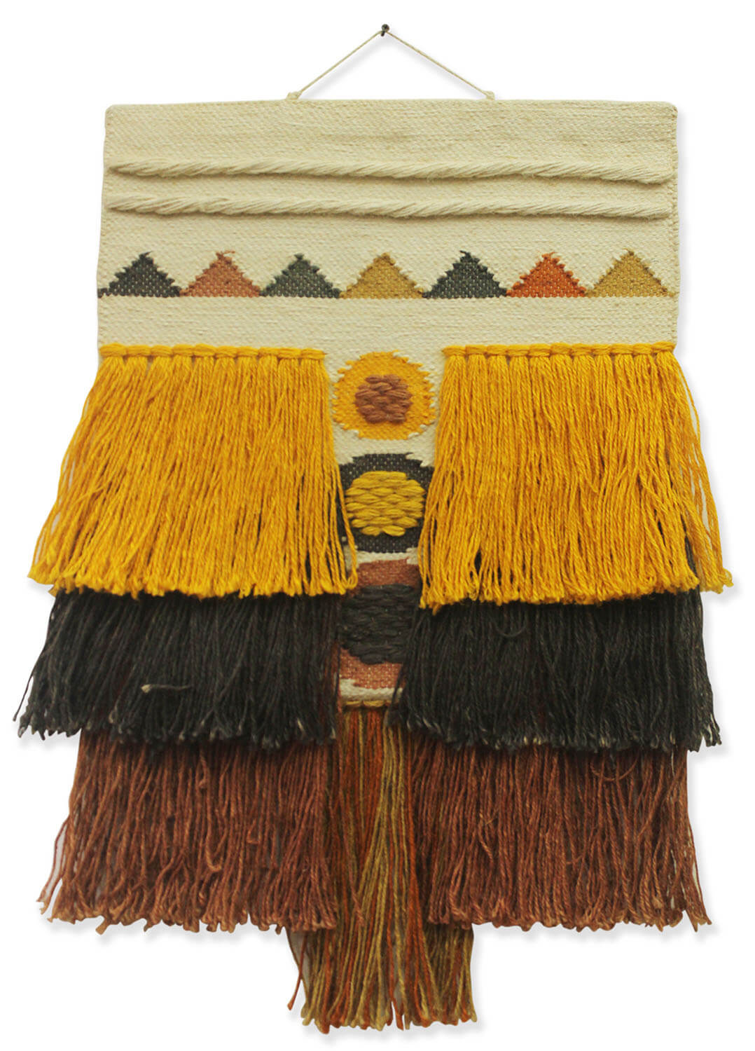 ArtistryBazaar The Decorative Modern Hand Woven Wool Wall Hanging, Boho chic home décor, Colorful Fringe