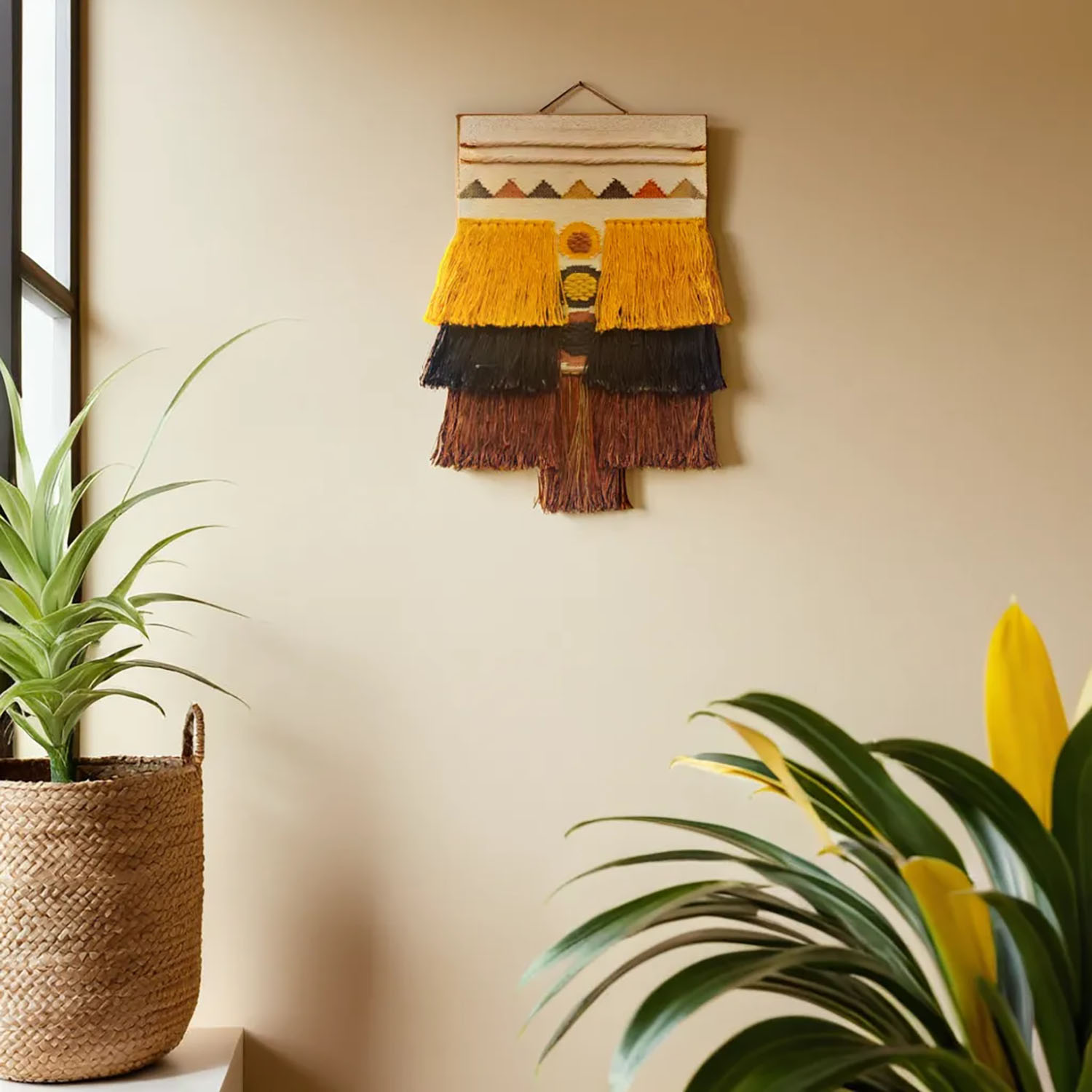 ArtistryBazaar The Decorative Modern Hand Woven Wool Wall Hanging, Boho chic home décor, Colorful Fringe