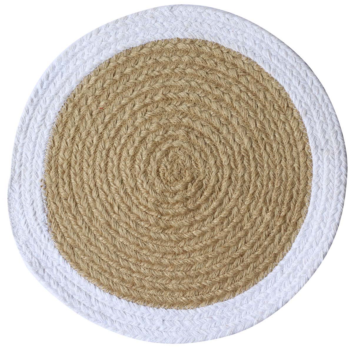 Buy in Bulk Wholesale Trivet/Placemat in White & Beige Color Circle Shaped - Handmade in Jute & Cotton - Dining Table Accessories