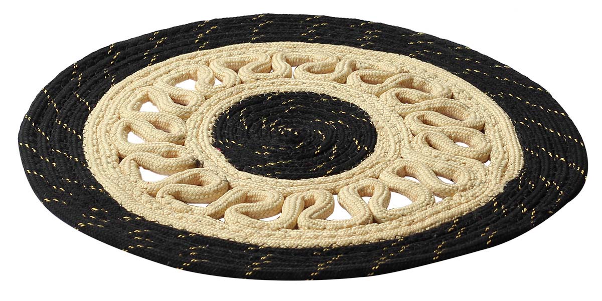Buy in Bulk Wholesale Circle Shaped Trivet/Placemat in Beige & Black Color - Braided Polypropylene - Dining Table Accessories