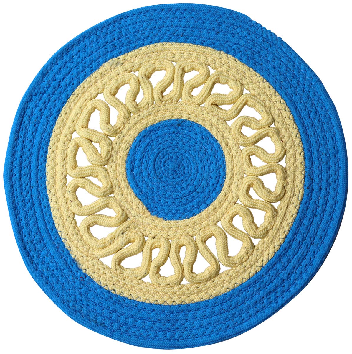 Buy in Bulk Wholesale Circle Shaped Trivet/Placemat in Beige & Blue Color - Braided Polypropylene - Dining Table Accessories