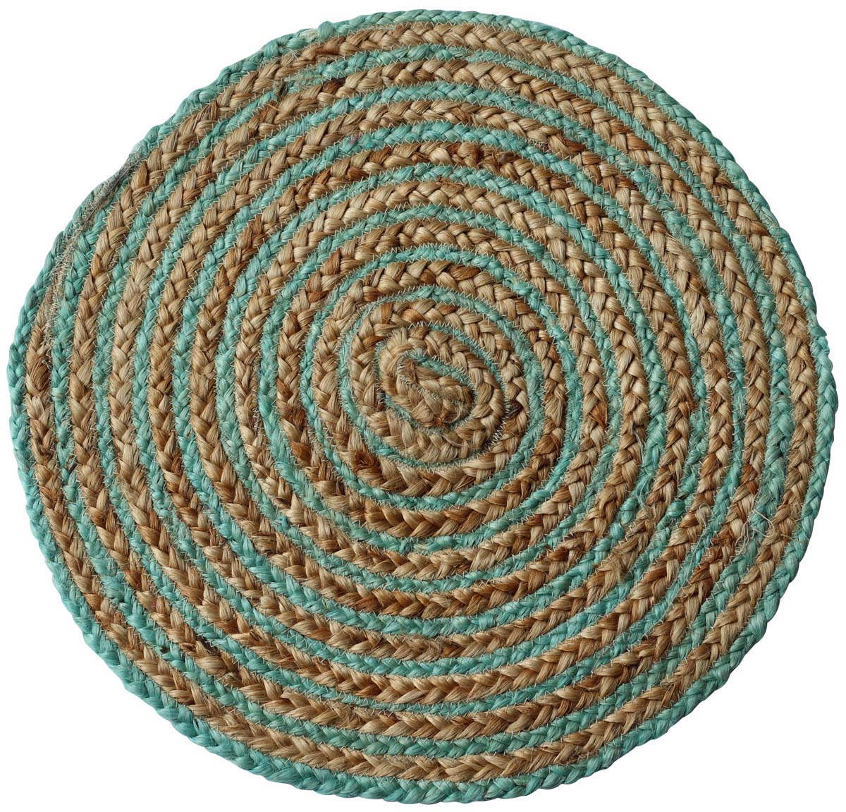 Buy in Bulk Wholesale Circle Shaped Placemat in Blue & Beige Color - Hand-Weaving of Eco-friendly Jute Yarn - Trivets for Dining Tables