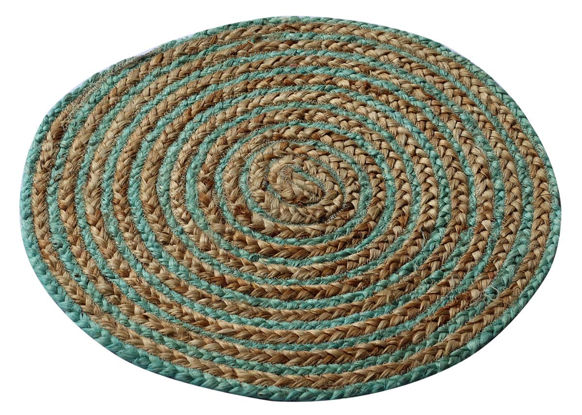 Buy in Bulk Wholesale Circle Shaped Placemat in Blue & Beige Color - Hand-Weaving of Eco-friendly Jute Yarn - Trivets for Dining Tables