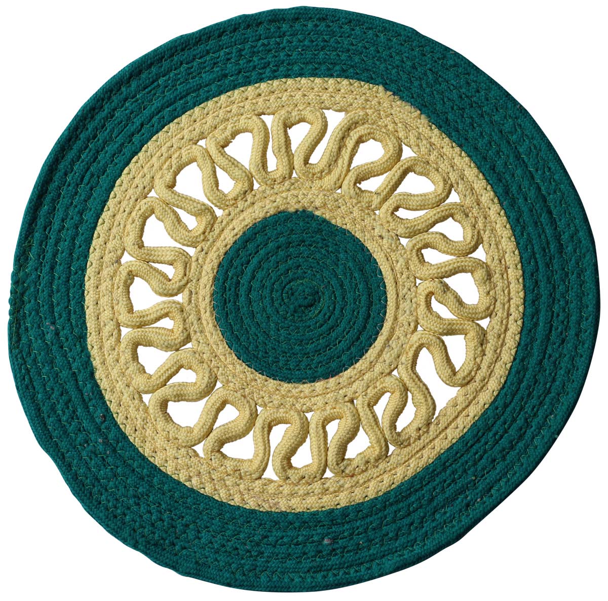 Buy in Bulk Wholesale Circle Shaped Placemat in Beige & Green Color - Braided Polypropylene - Trivets for Dining Tables