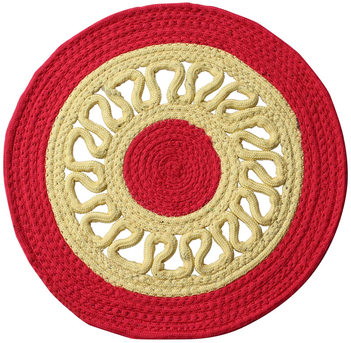 Buy in Bulk Wholesale Circle Shaped Placemat in Red & Beige - Braided Polypropylene - Trivets for Dining Tables