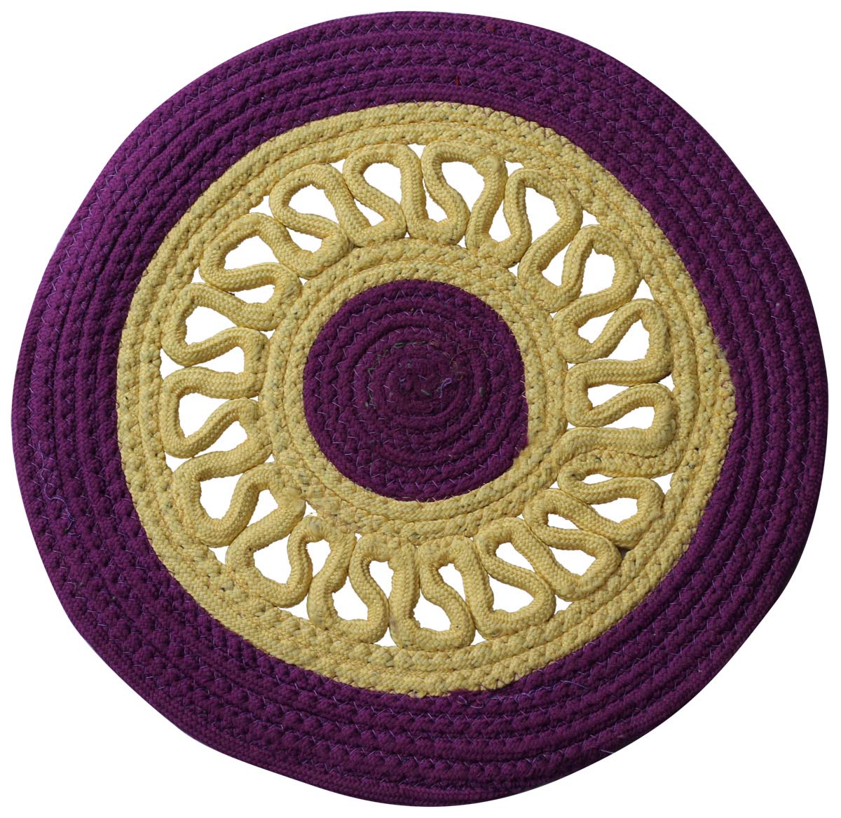 Buy in Bulk Wholesale Circle Shaped Placemat in Beige & Purple - Braided Polypropylene - Trivets for Dining Tables
