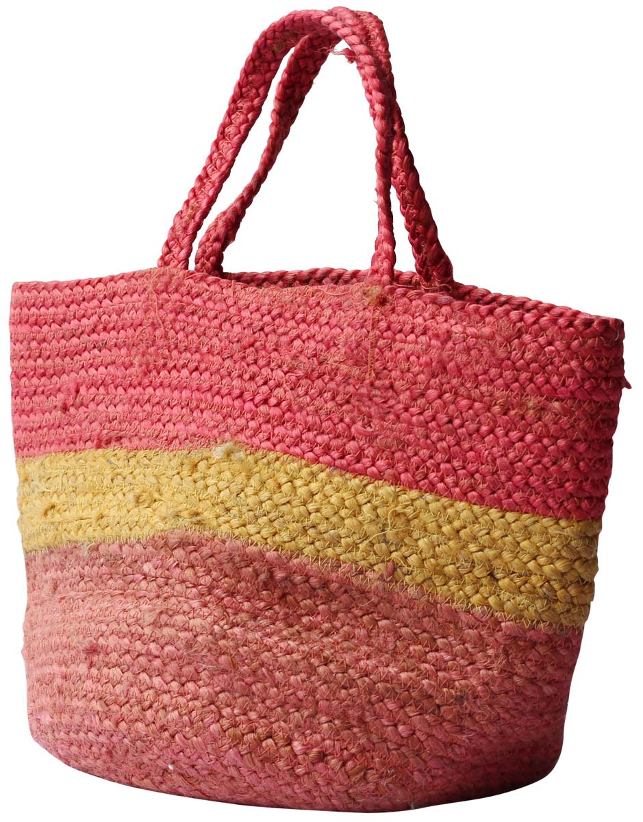 Multicolored Basket Bag with Twin Handles at the Top - Handmade in Jute - Stylish Handbags & Purses - Buy in Bulk Wholesale