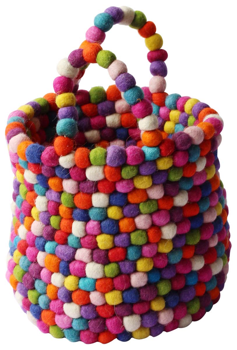 Multicolored Bag in Cylindrical Shape - Hand-Stitched Woolen Pompoms - Fashion Accessories - Buy in Bulk Wholesale