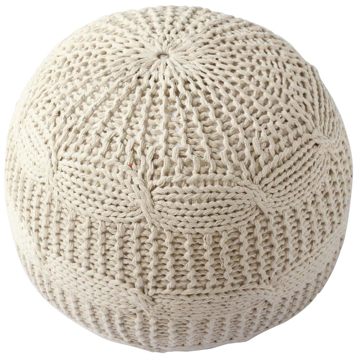 Ivory Color Floor Pouf - Hand-Knit Cotton Yarn - Unique Ottomans - Buy in Bulk Wholesale