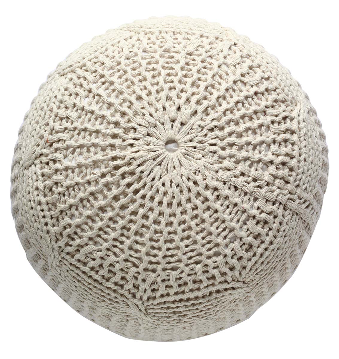 Ivory Color Floor Pouf - Hand-Knit Cotton Yarn - Unique Ottomans - Buy in Bulk Wholesale