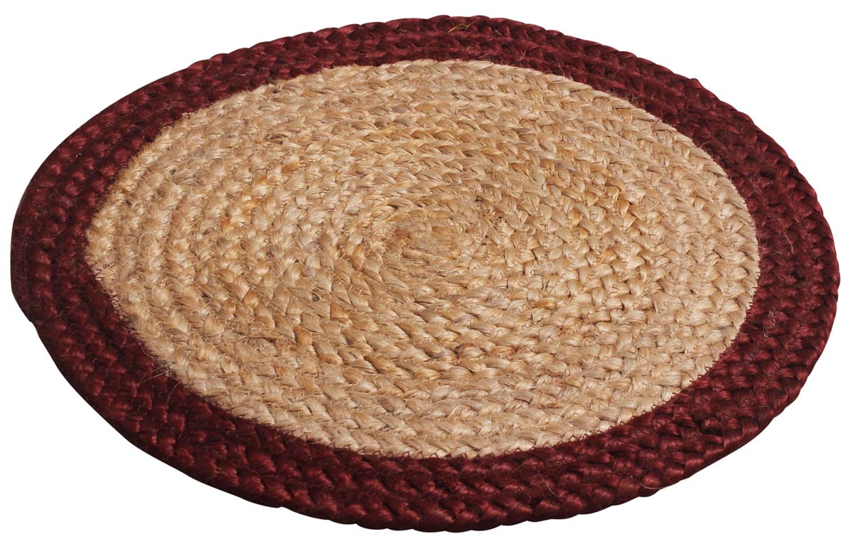 17” Round Pure Jute Mat / Rug in Bulk at Wholesale – Maroon Beige – Hand-Braided - Home Décor & Furnishings