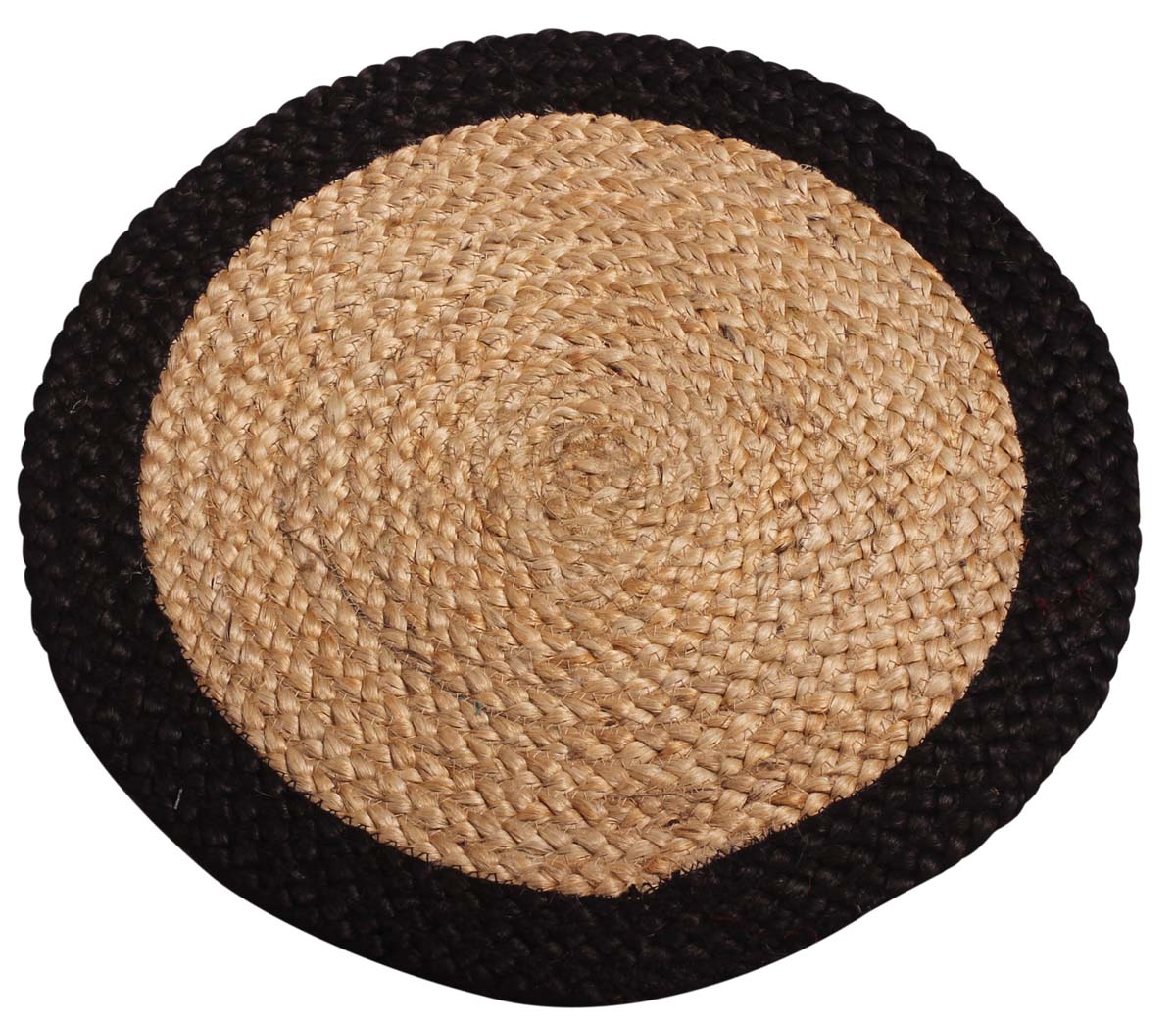 17” Round Pure Jute Mat / Rug in Bulk at Wholesale – Black Beige – Hand-Braided - Home Décor & Furnishings