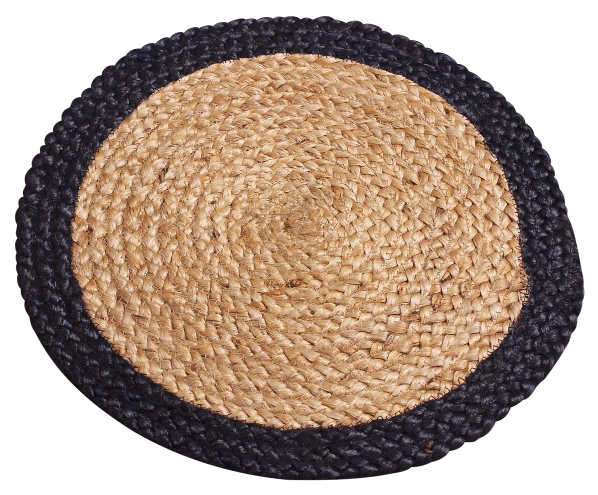 17” Round Pure Jute Mat / Rug in Bulk at Wholesale – Navy-Blue Beige – Hand-Braided - Home Décor & Furnishings