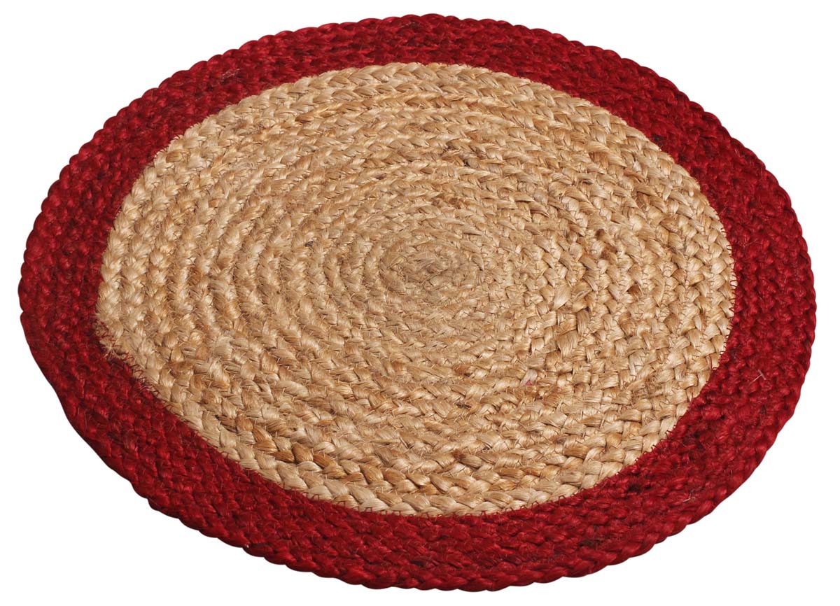 17” Round Pure Jute Mat / Rug in Bulk at Wholesale – Red Beige – Hand-Braided - Home Décor & Furnishings
