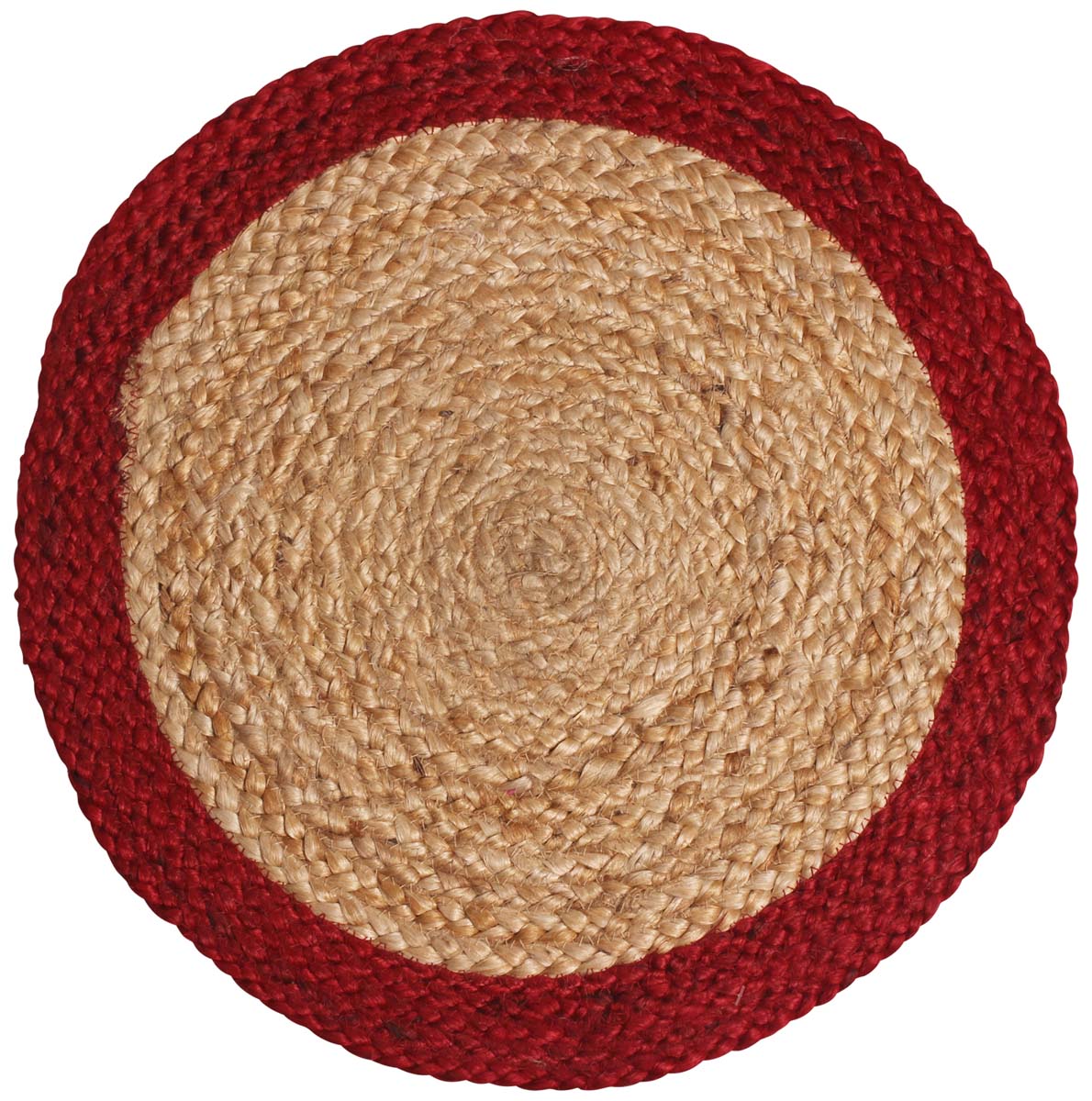 17” Round Pure Jute Mat / Rug in Bulk at Wholesale – Red Beige – Hand-Braided - Home Décor & Furnishings